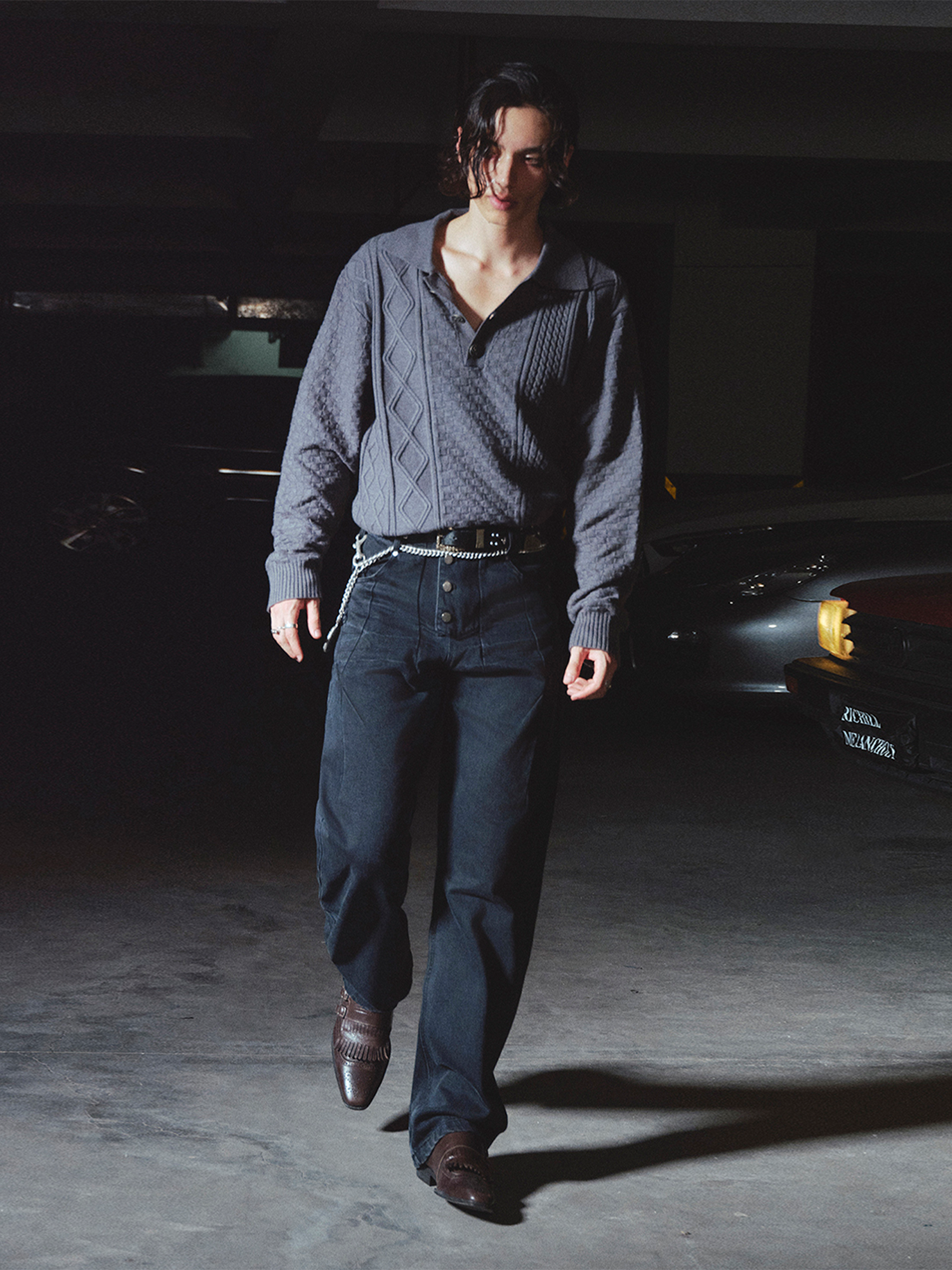 RICHILL Classic Mental-Button Cable Polo Sweater