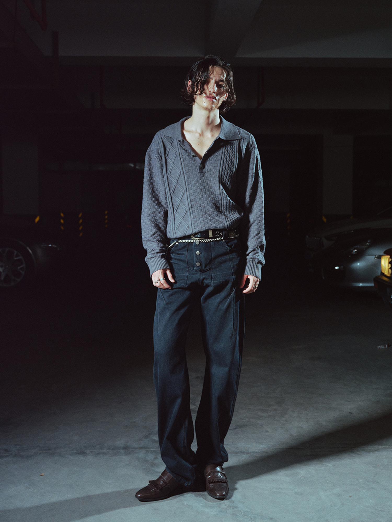 RICHILL Classic Mental-Button Cable Polo Sweater