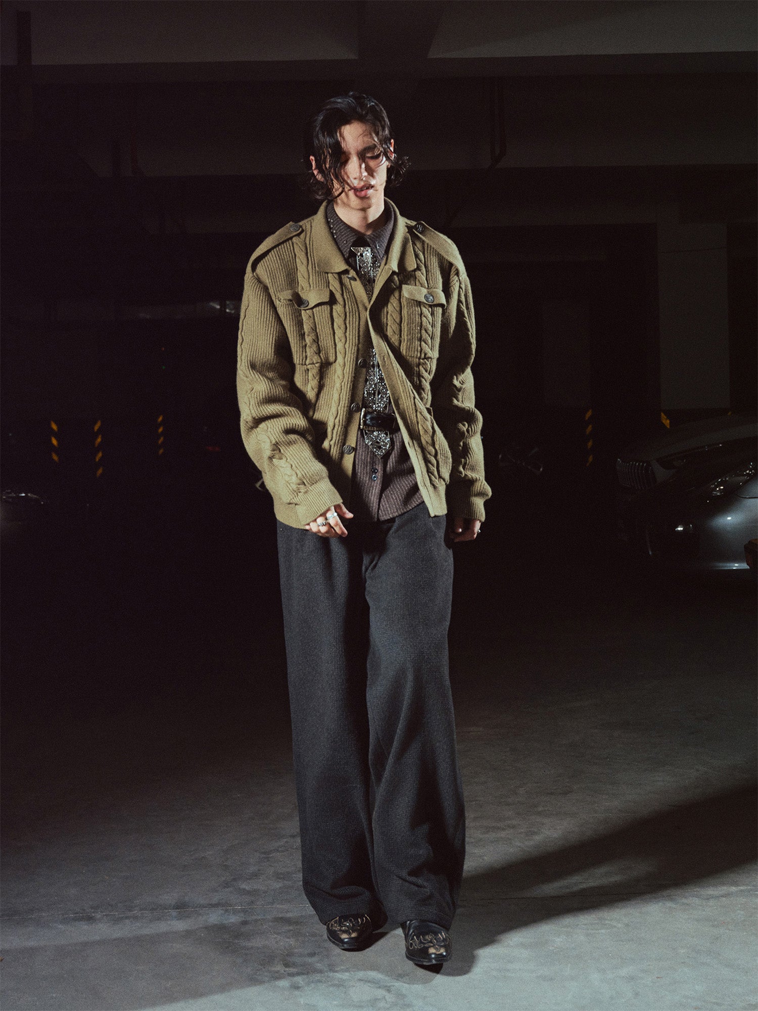 RICHILL Epaulet Multi-Pocket Cable Knit Jacket, premium urban and streetwear designers apparel on PROJECTISR.com, RICHILL