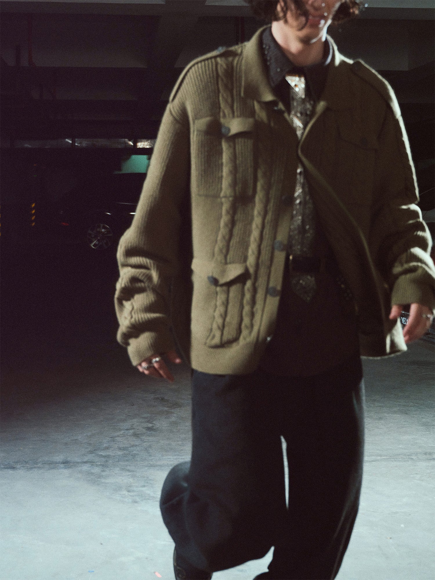 RICHILL Epaulet Multi-Pocket Cable Knit Jacket, premium urban and streetwear designers apparel on PROJECTISR.com, RICHILL