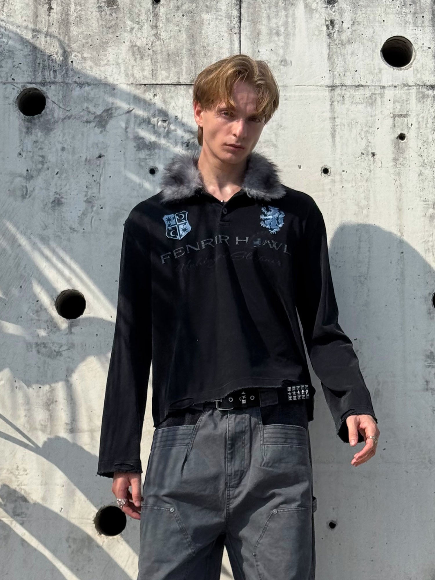 ESAIAS Detachable Faux Fur Collar Embroidered Long-Sleeve Tee, premium urban and streetwear designers apparel on PROJECTISR.com, ESAIAS