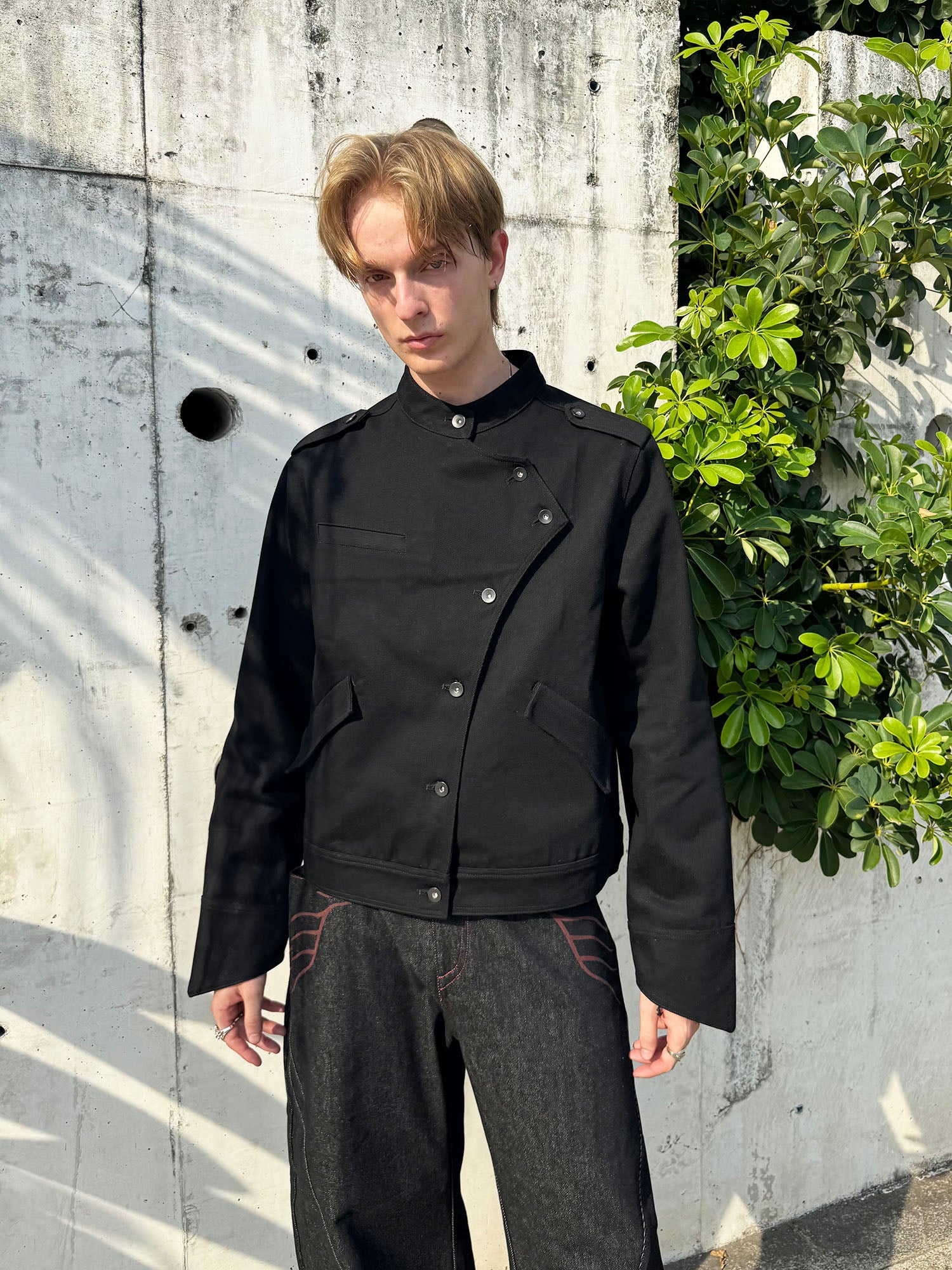 ESAIAS Asymmetric Stand-Collar Military Jacket, premium urban and streetwear designers apparel on PROJECTISR.com, ESAIAS