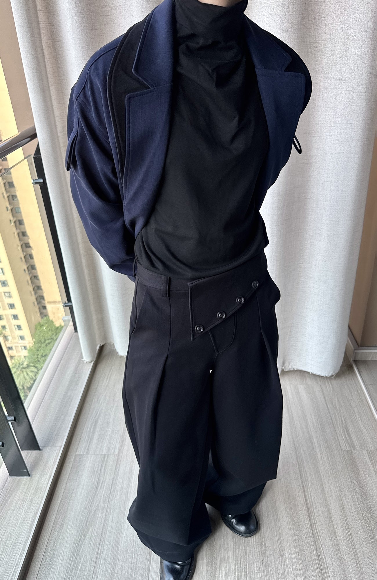 ESAIAS Paneled Double-Lapel Bomber Jacket