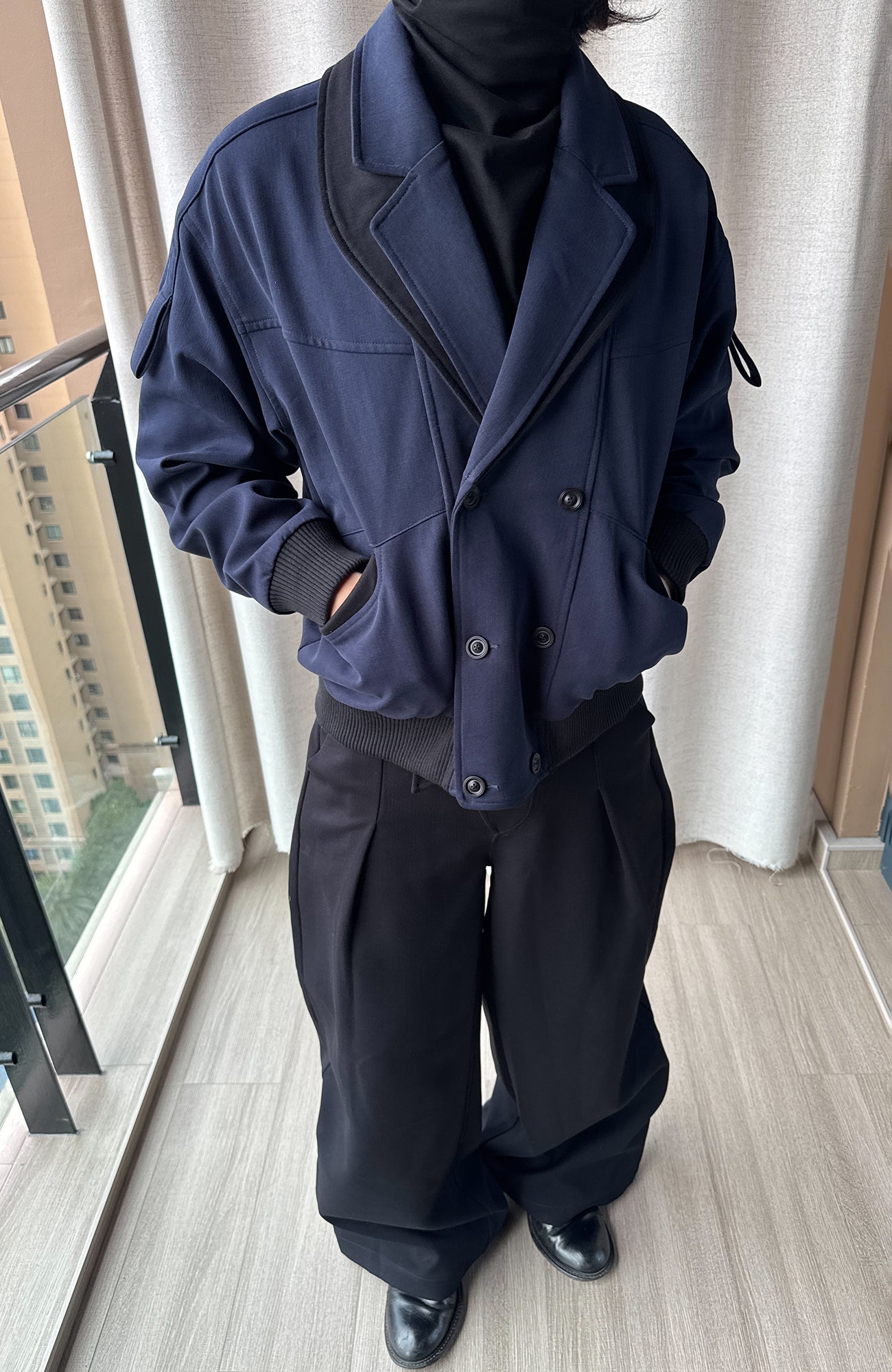 ESAIAS Paneled Double-Lapel Bomber Jacket