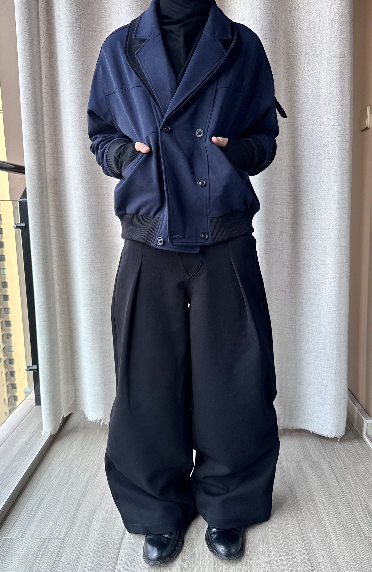 ESAIAS Foldover Waist Pleated Wide-Leg Trousers