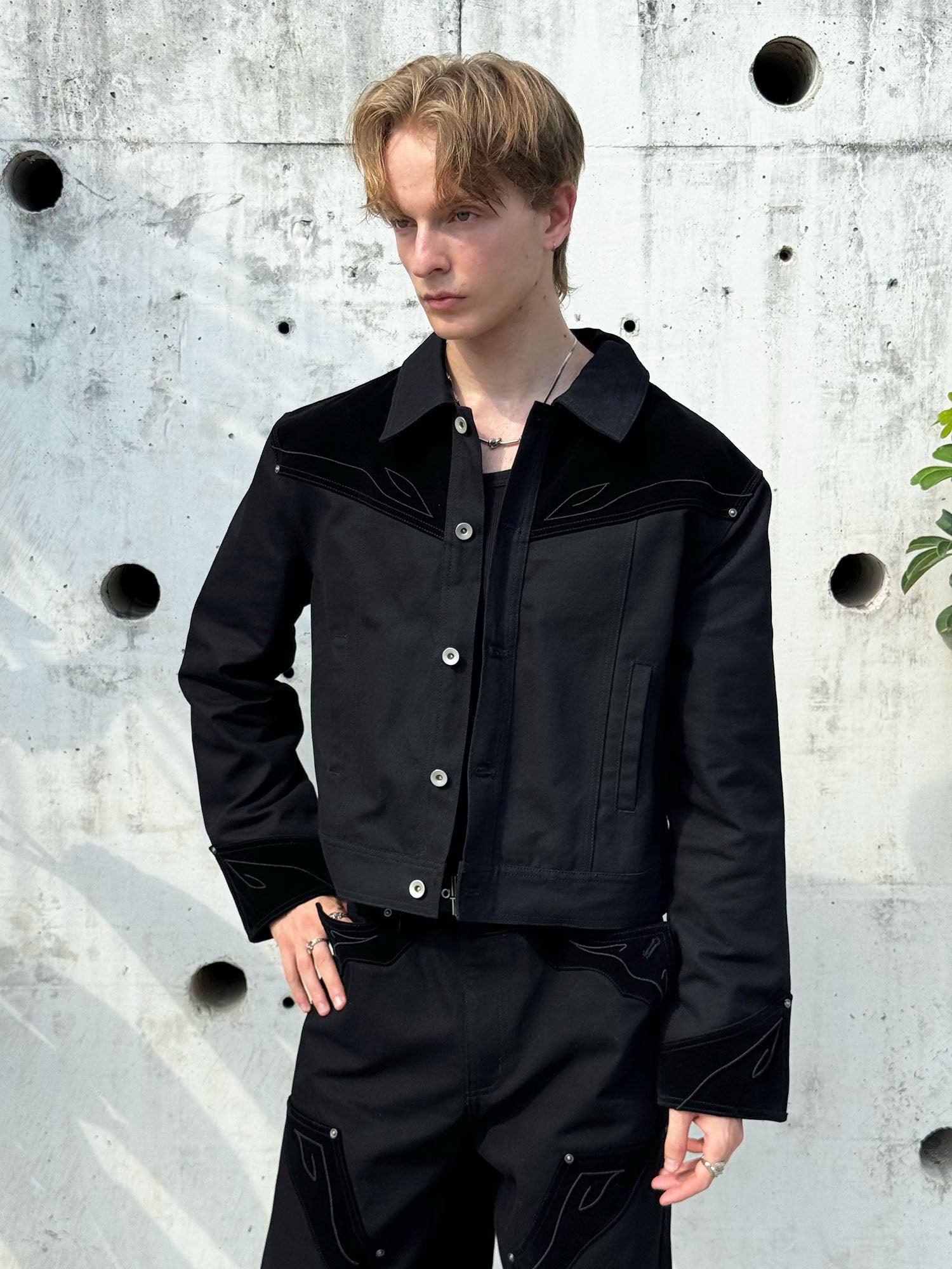 ESAIAS Totem Embroidered Velvet Panel Short Jacket, premium urban and streetwear designers apparel on PROJECTISR.com, ESAIAS