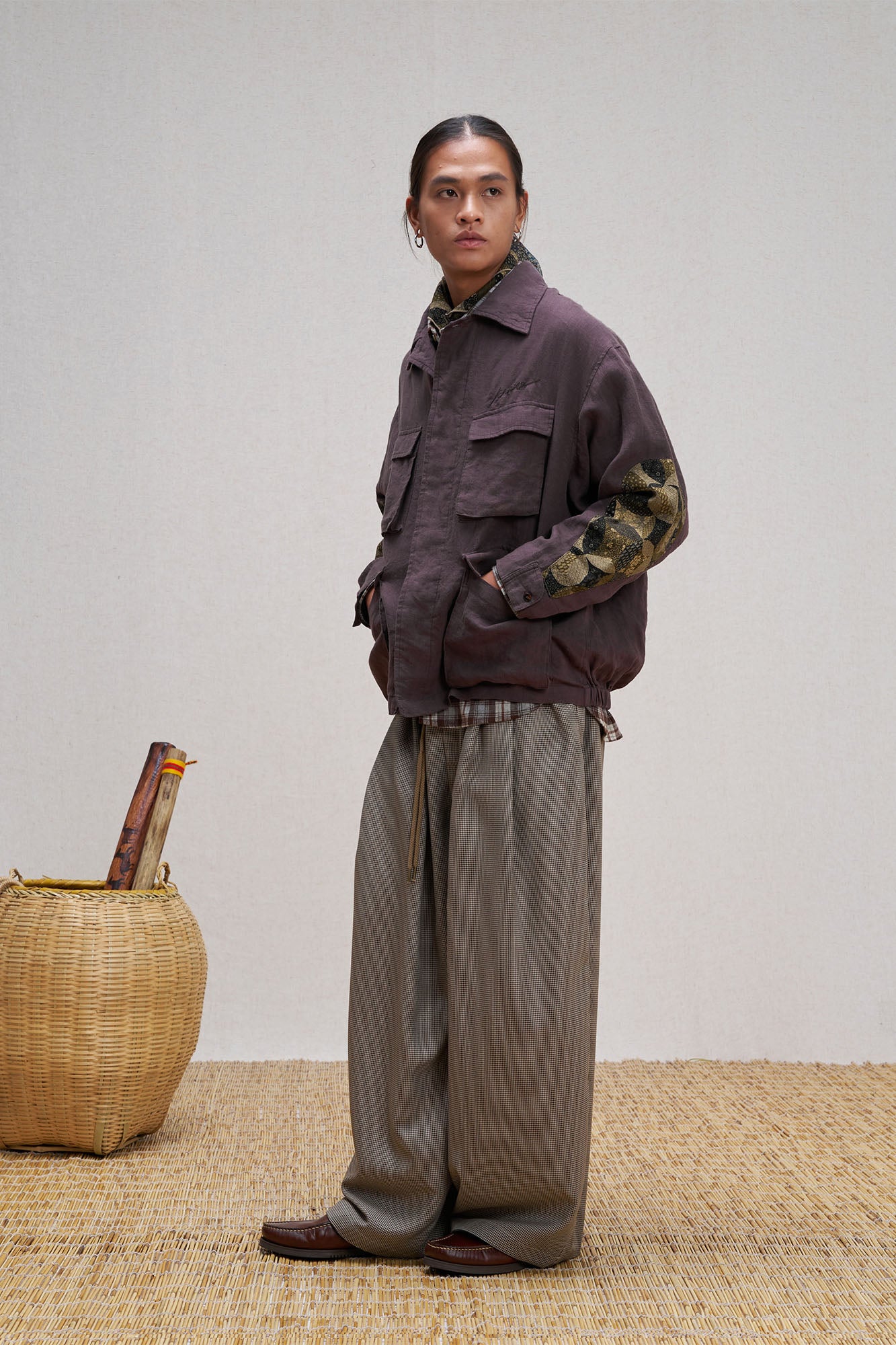 UNLIMITED MOTE Patched Elbow Multi-Pocket Linen Jacket