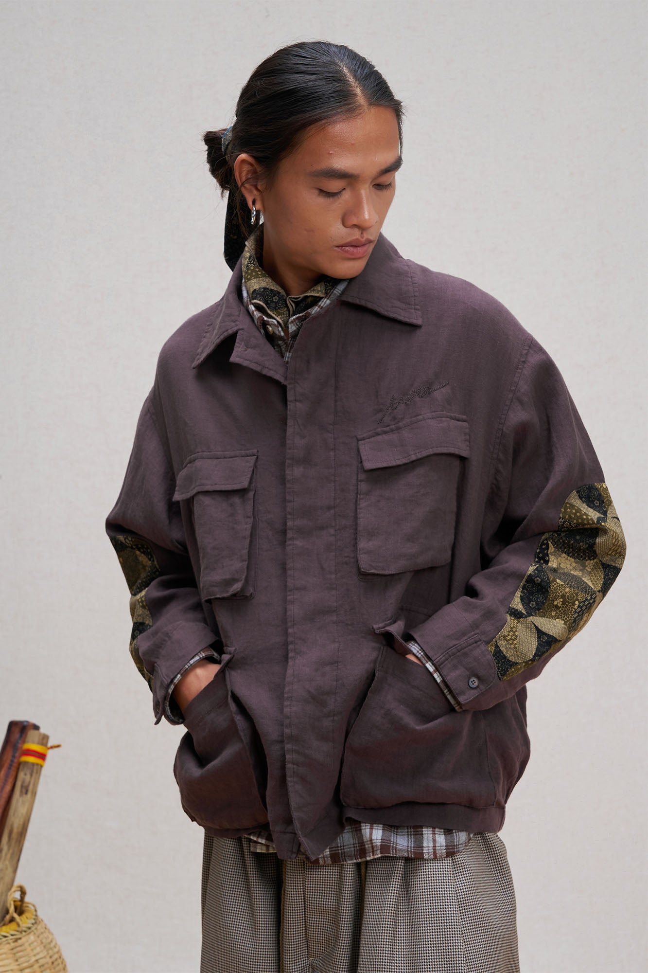 UNLIMITED MOTE Patched Elbow Multi-Pocket Linen Jacket