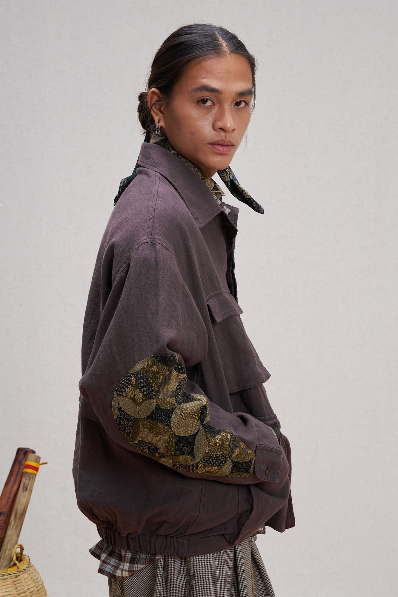 UNLIMITED MOTE Patched Elbow Multi-Pocket Linen Jacket