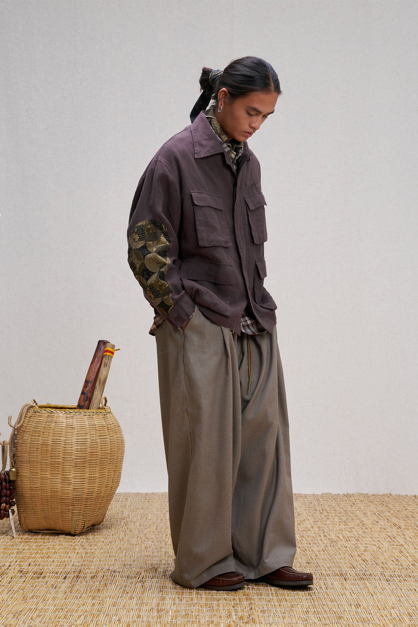 UNLIMITED MOTE Patched Elbow Multi-Pocket Linen Jacket
