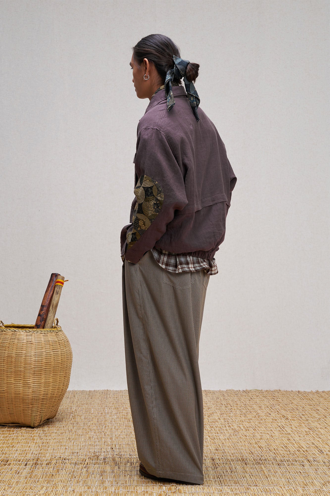 UNLIMITED MOTE Patched Elbow Multi-Pocket Linen Jacket