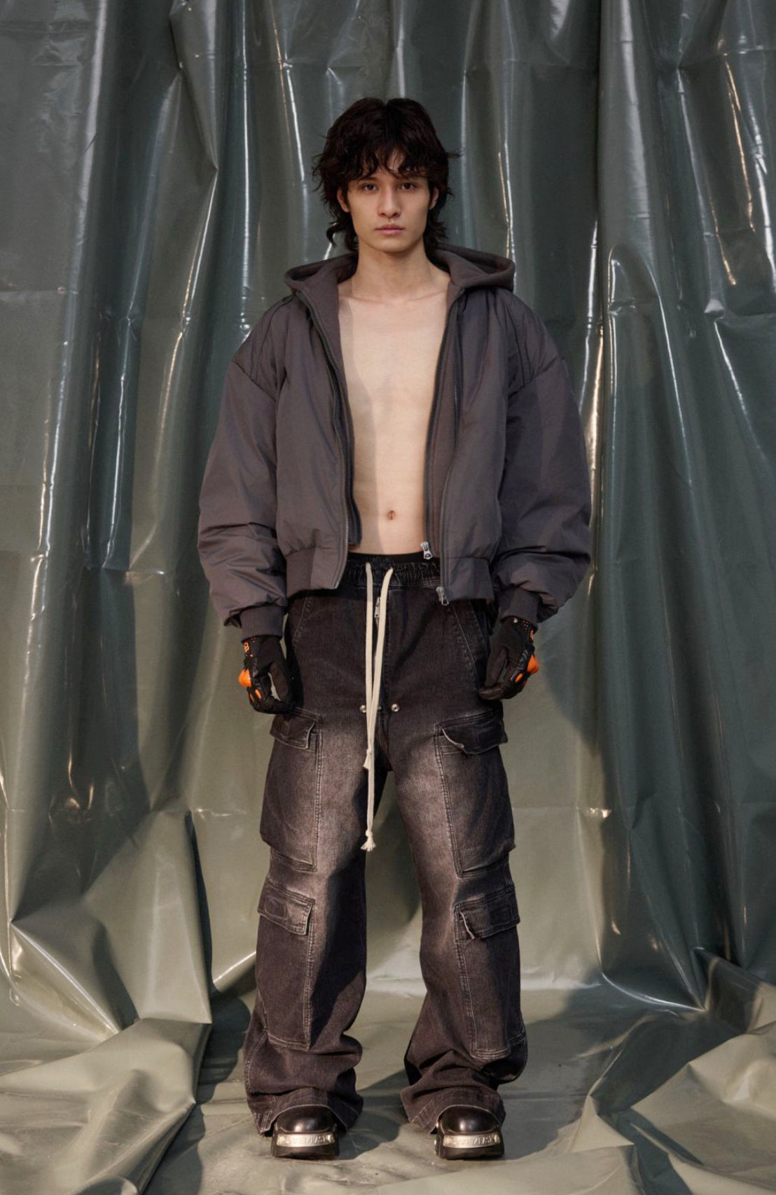 RECOVER ZONE Ruched Layered Hooded Down Jacket