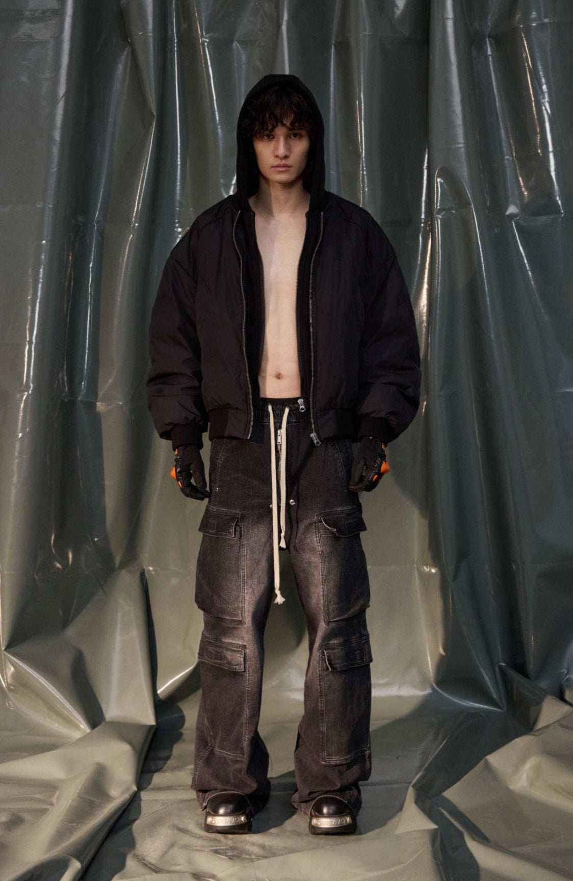 RECOVER ZONE Ruched Layered Hooded Down Jacket