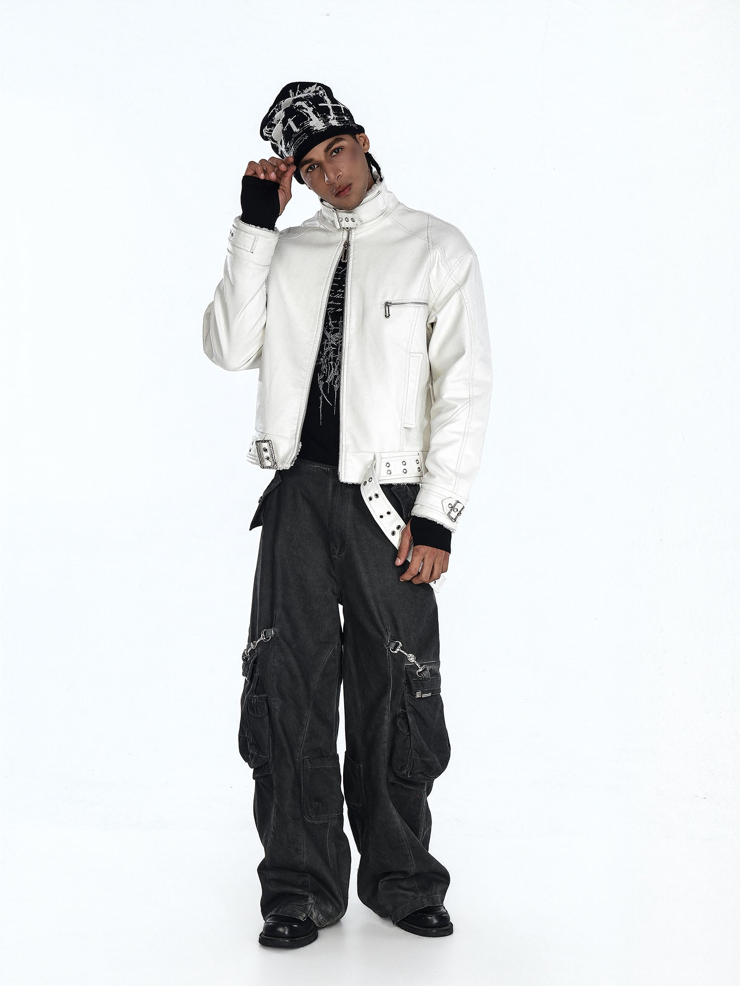 FLYERRER Grunge Cross Jacquard Slouch Beanie