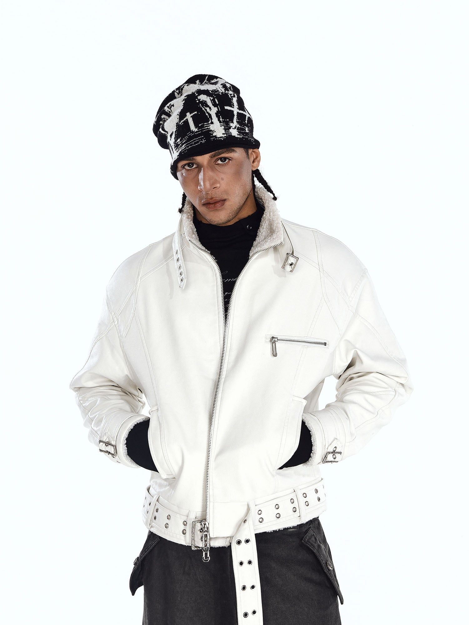 FLYERRER Panel Faux-Fur Lining Biker Jacket