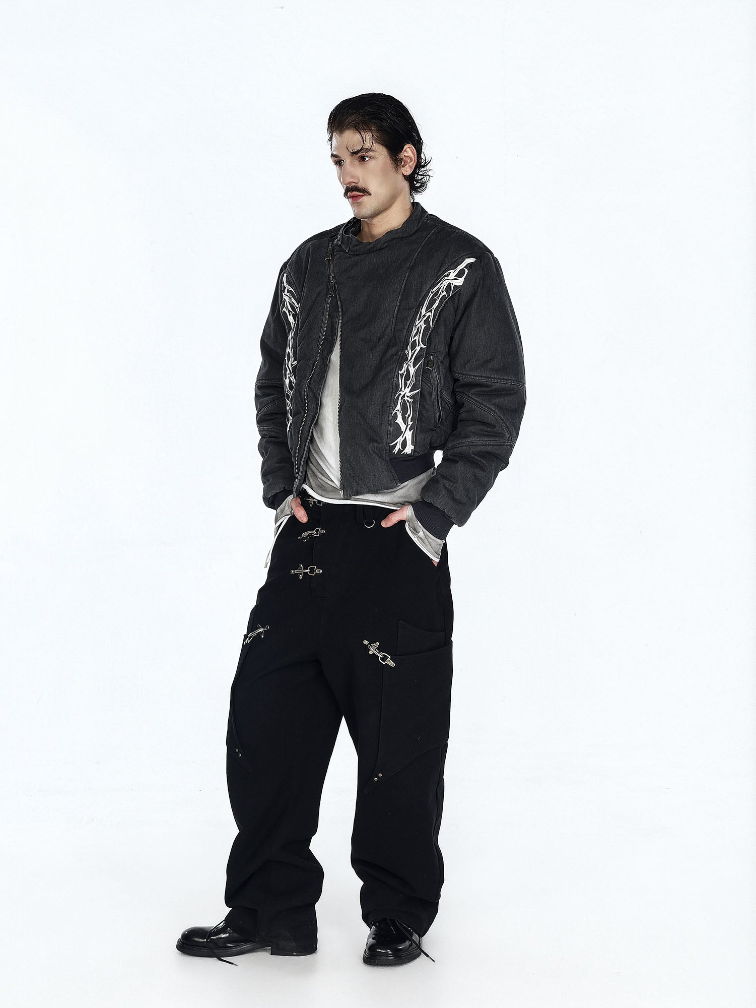 FLYERRER Distressed Asymmetric Placket Totem Bomber