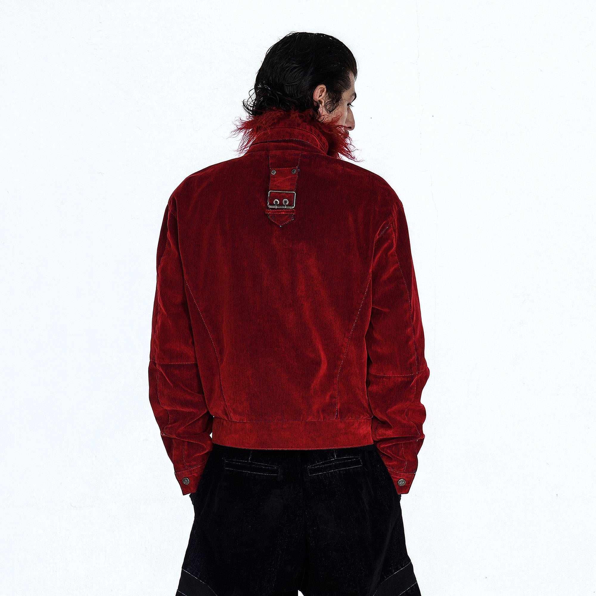 FLYERRER Retro Furry Collar Panel Denim Jacket