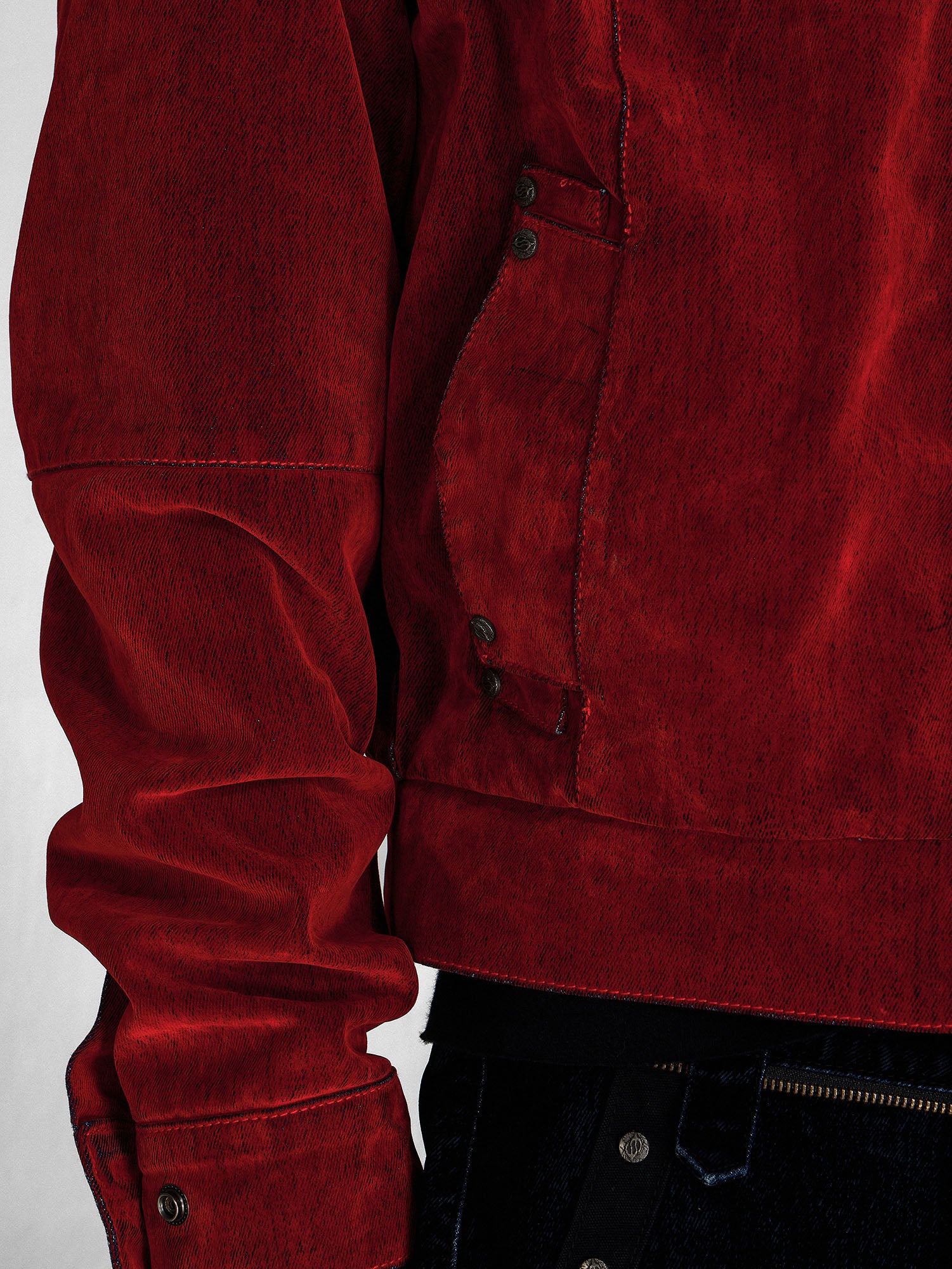 FLYERRER Retro Furry Collar Panel Denim Jacket