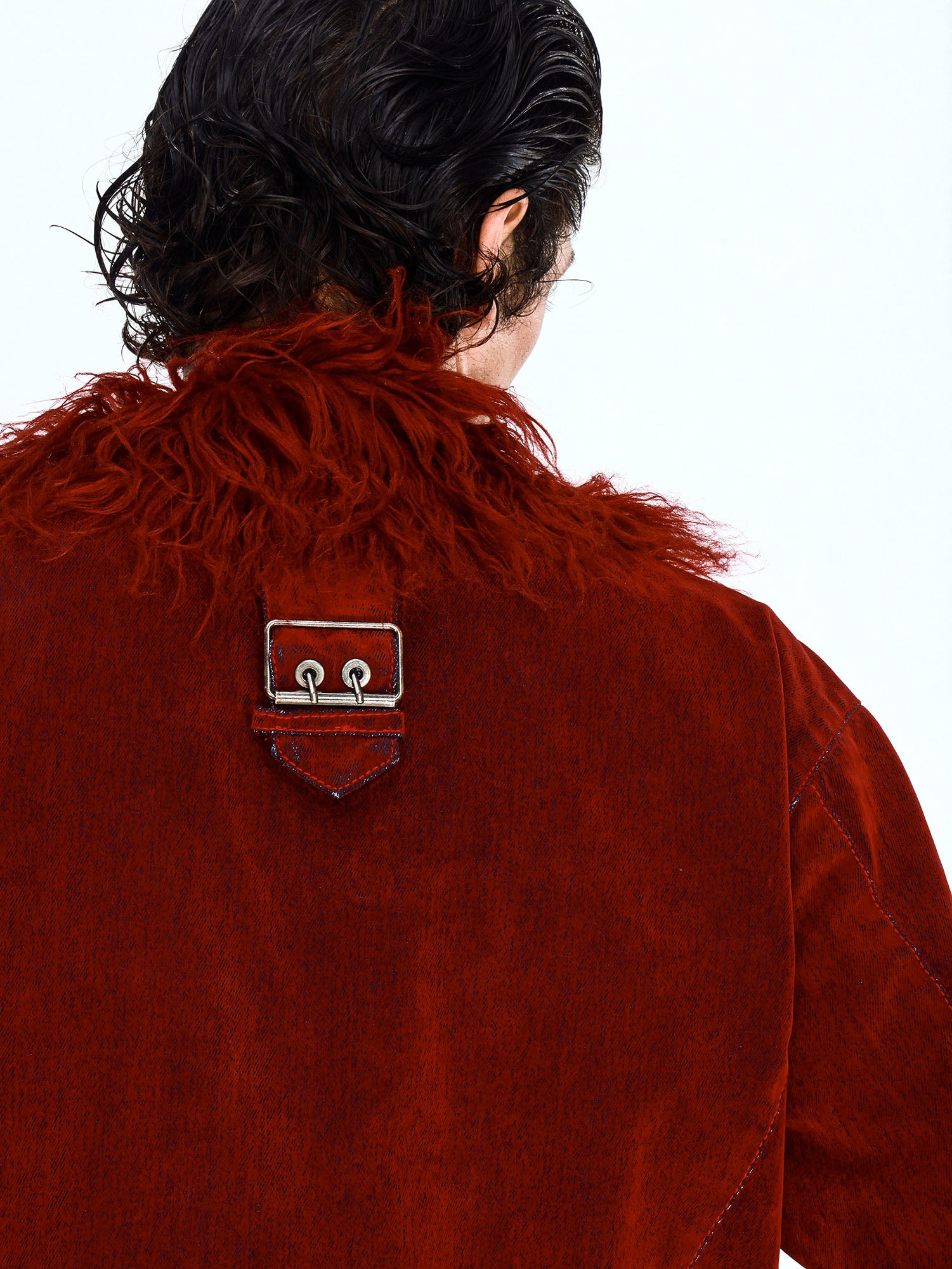 FLYERRER Retro Furry Collar Panel Denim Jacket