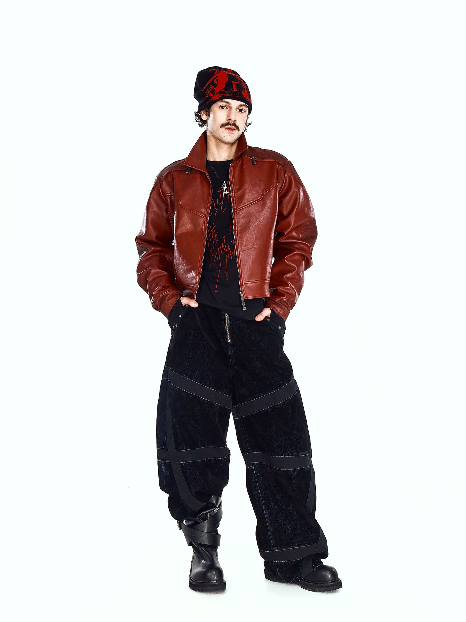 FLYERRER Grunge Cross Jacquard Slouch Beanie