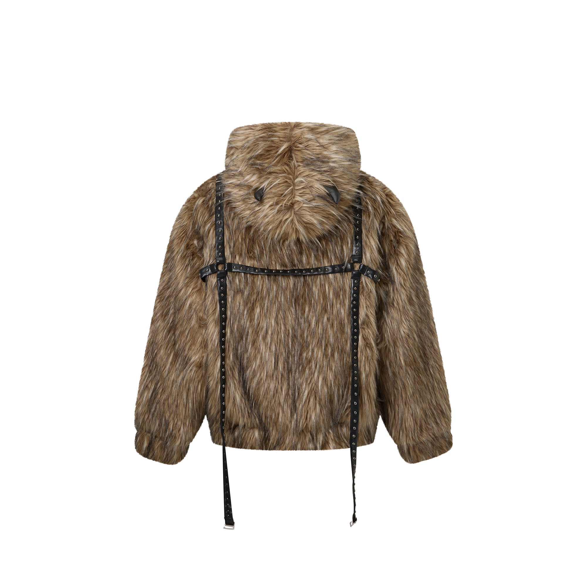 RECOVER ZONE Devil Horns Hood Detachable Strap Faux Fur Jacket, premium urban and streetwear designers apparel on PROJECTISR.com, RECOVER ZONE