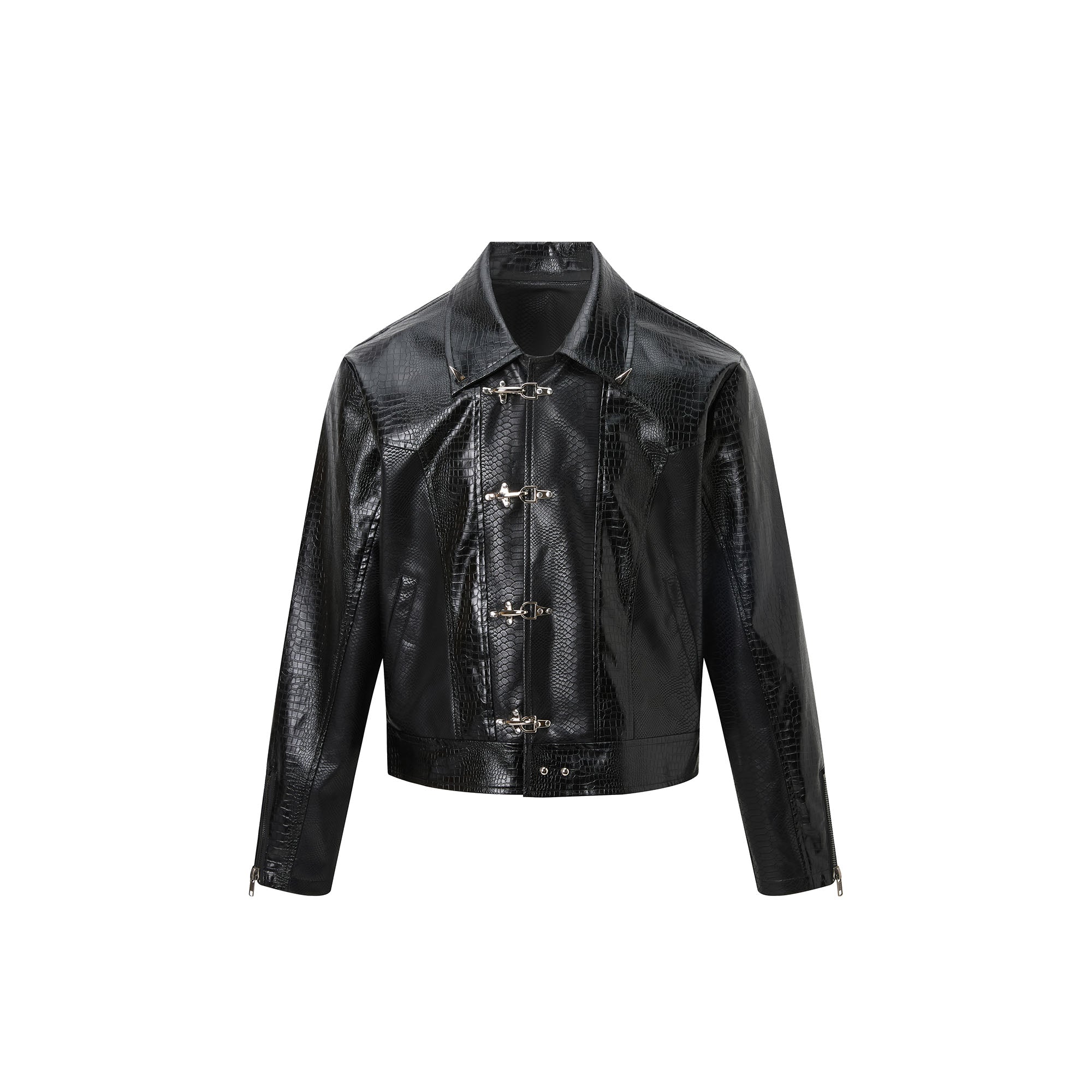 RECOVER ZONE Faux Croc Embossed Hoop-Buckles Jacket, premium urban and streetwear designers apparel on PROJECTISR.com, RECOVER ZONE