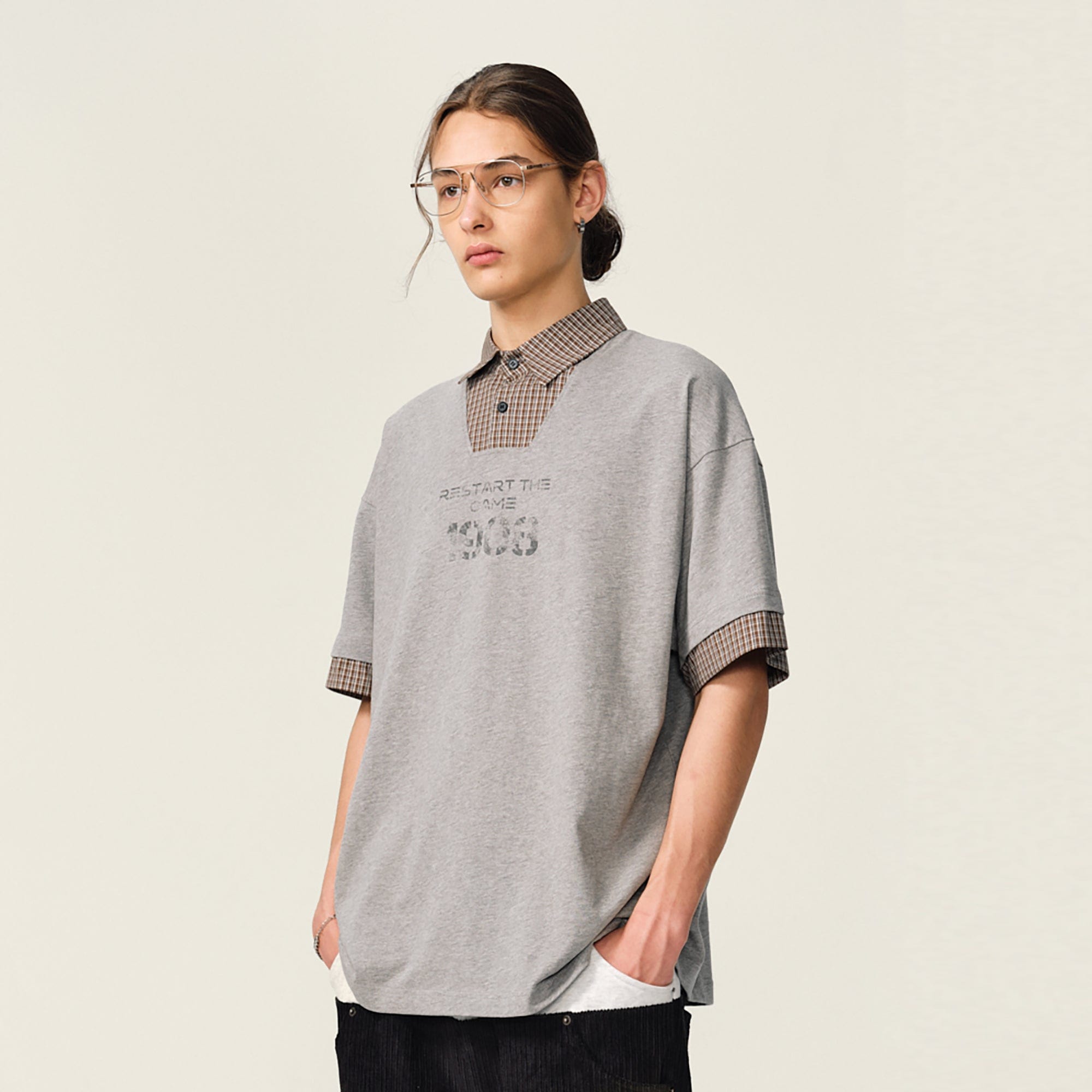 OVDY Layered Plaid Panel Mock Shirt T-Shirt, premium urban and streetwear designers apparel on PROJECTISR.com, OVDY