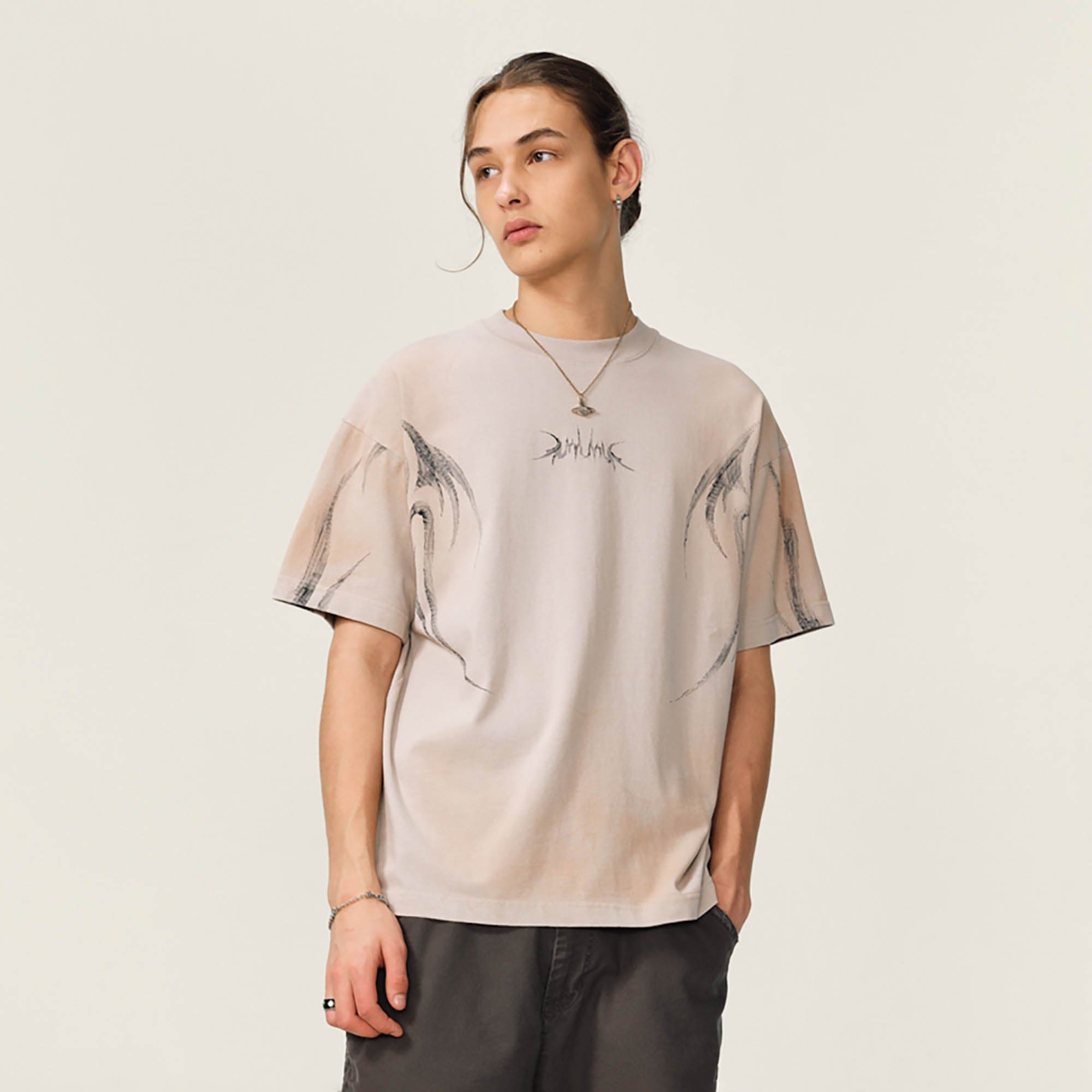OVDY Tribal Flame Smoke-Washed T-Shirt, premium urban and streetwear designers apparel on PROJECTISR.com, OVDY