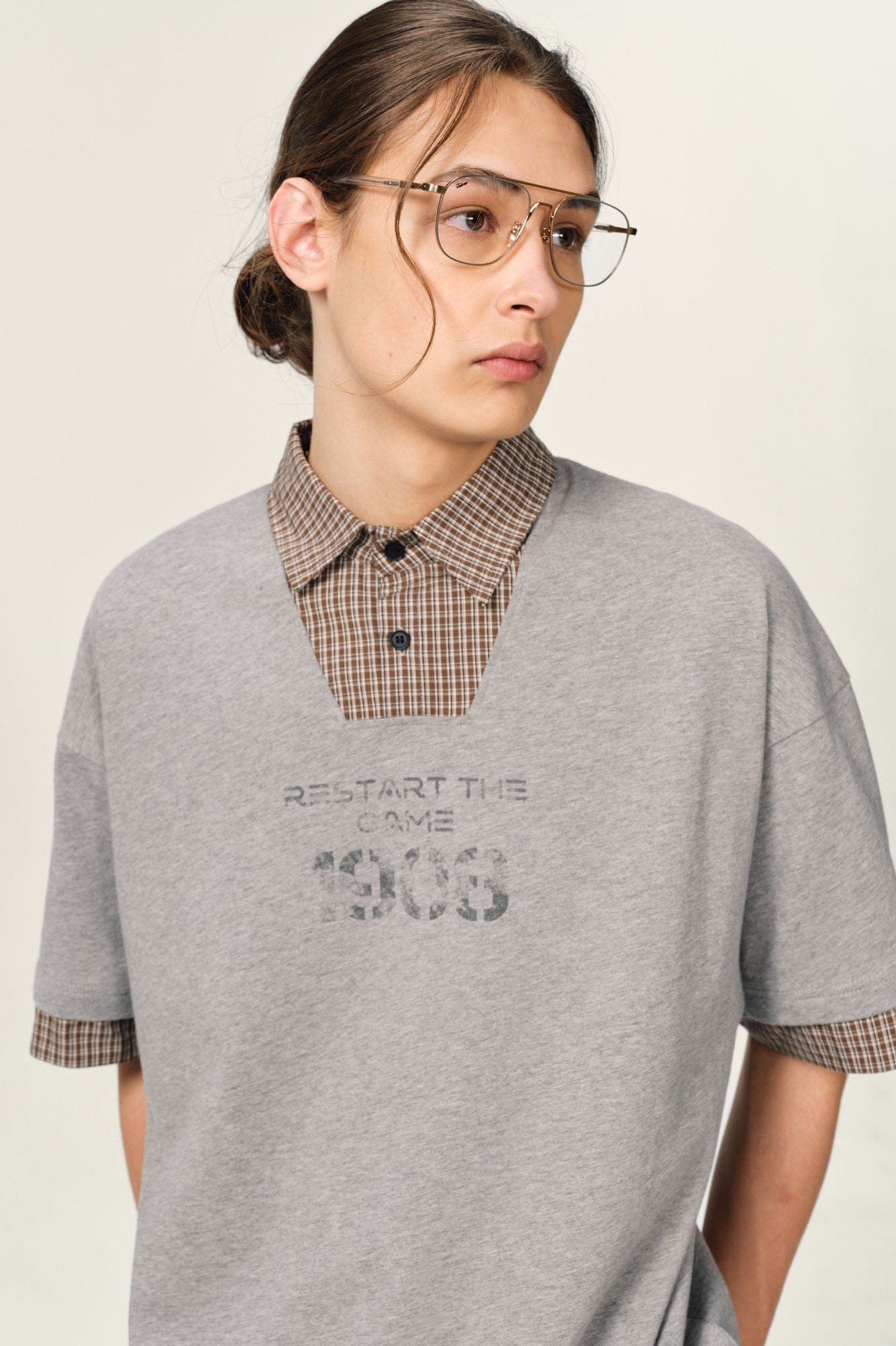 OVDY Layered Plaid Panel Mock Shirt T-Shirt, premium urban and streetwear designers apparel on PROJECTISR.com, OVDY