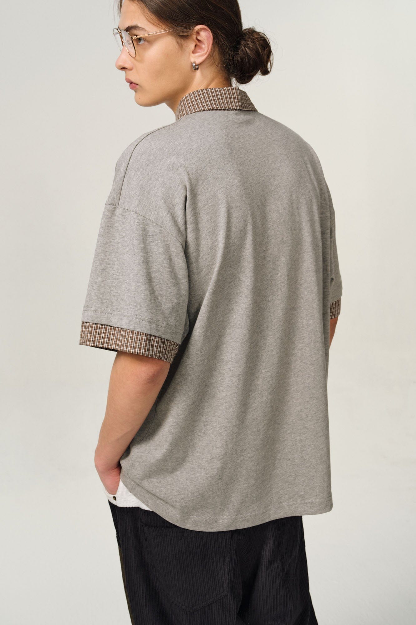 OVDY Layered Plaid Panel Mock Shirt T-Shirt, premium urban and streetwear designers apparel on PROJECTISR.com, OVDY