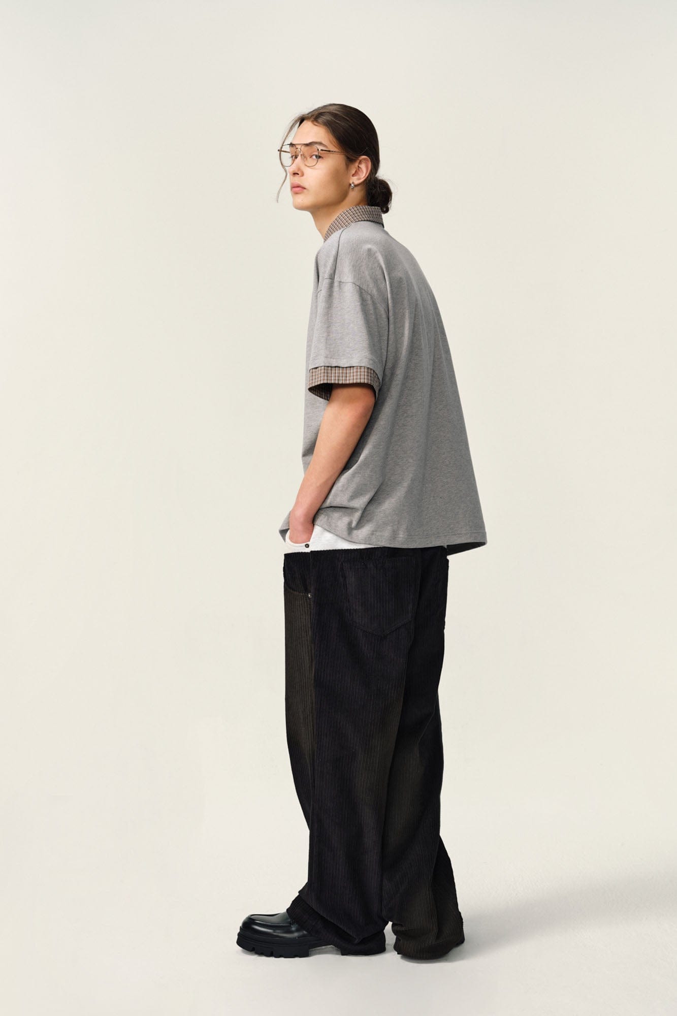 OVDY Layered Plaid Panel Mock Shirt T-Shirt, premium urban and streetwear designers apparel on PROJECTISR.com, OVDY