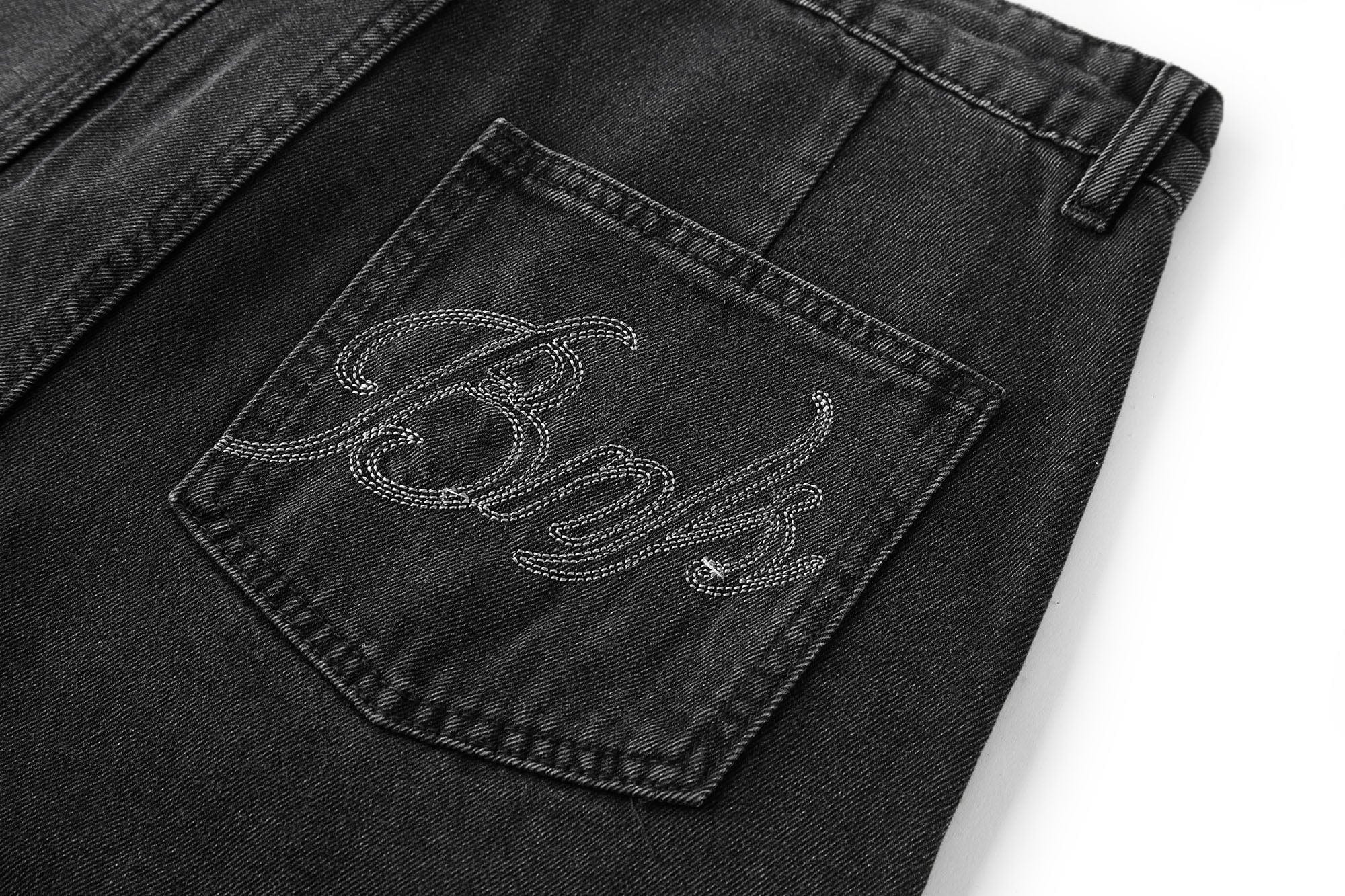 BONELESS Crinkled Embroidered Straight-Leg Jeans, premium urban and streetwear designers apparel on PROJECTISR.com, BONELESS