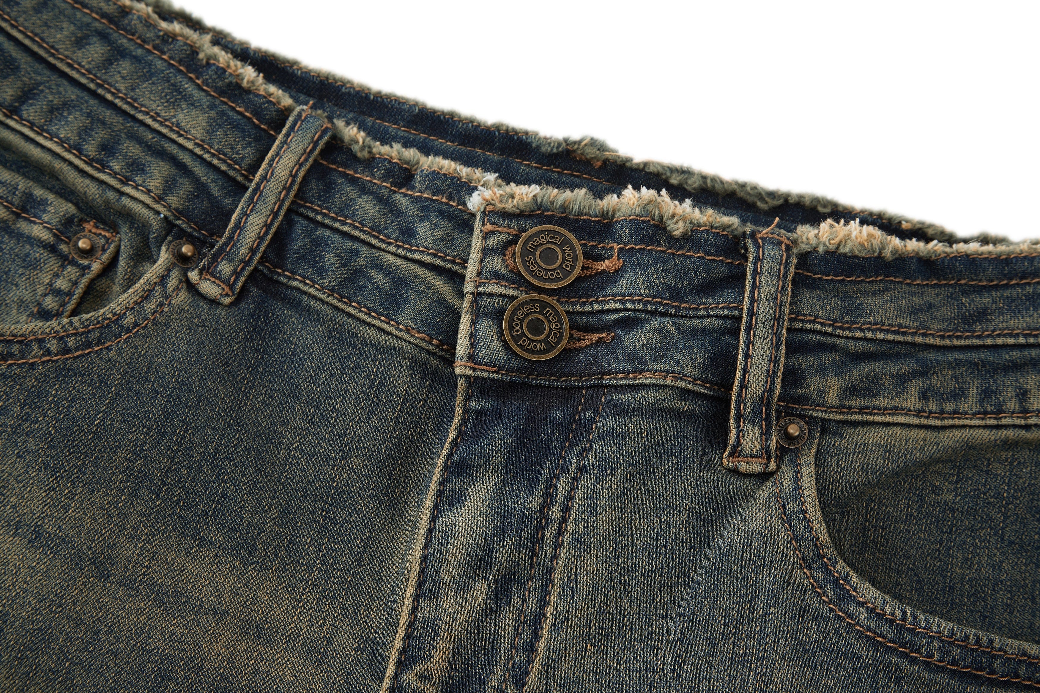 BONELESS Washed Frayed Hem Flared Jeans
