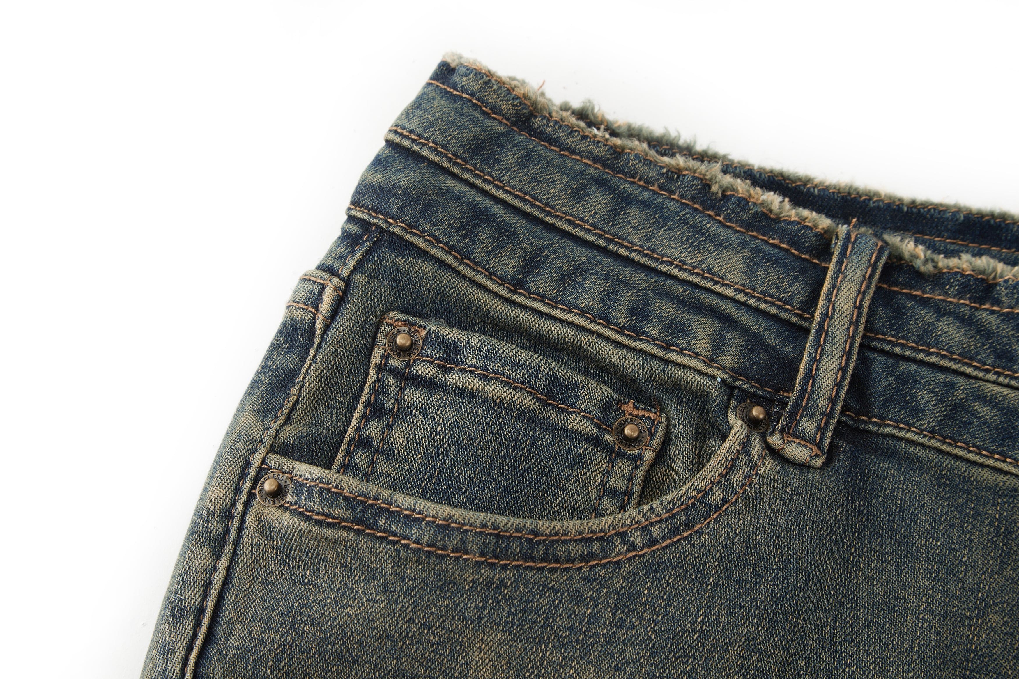 BONELESS Washed Frayed Hem Flared Jeans