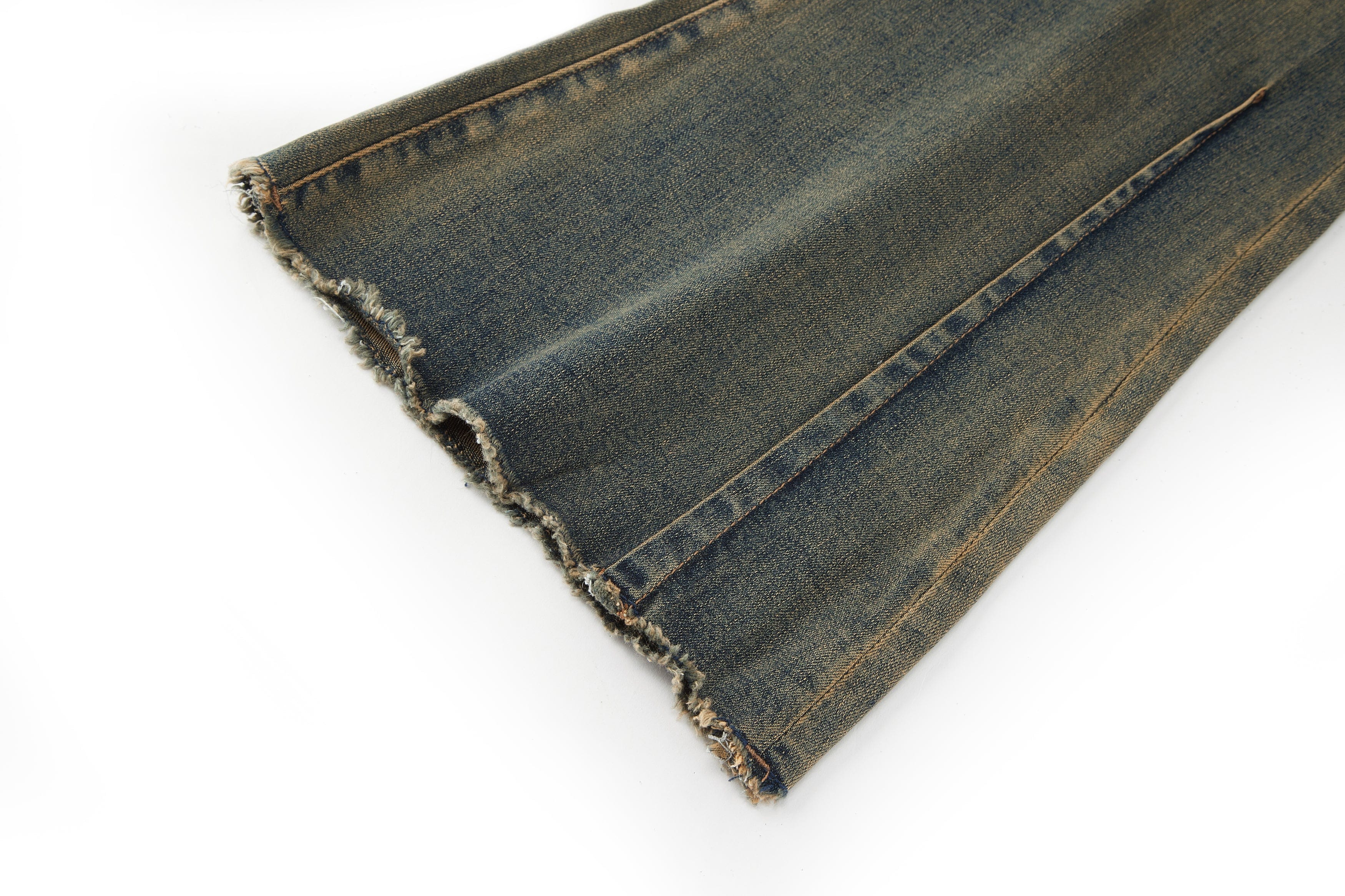 BONELESS Washed Frayed Hem Flared Jeans