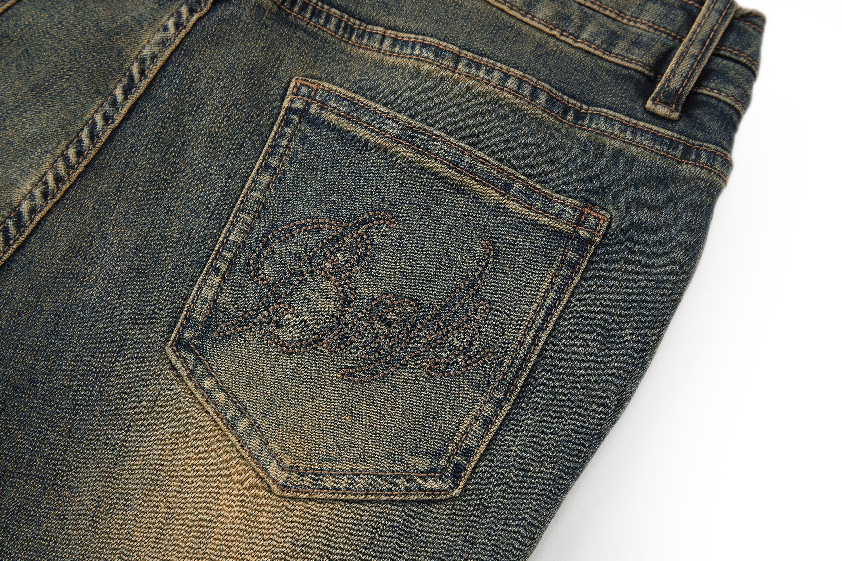 BONELESS Washed Frayed Hem Flared Jeans