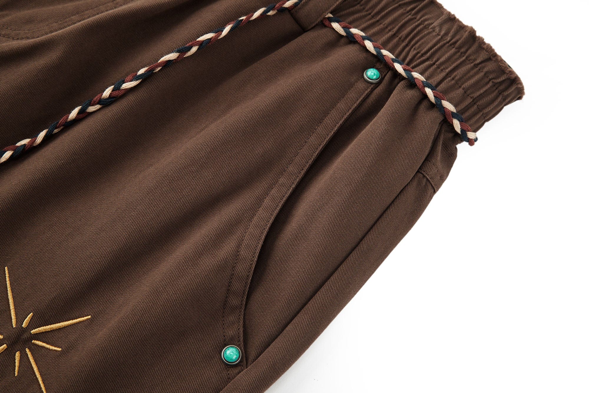 BONELESS Ethnic Embroidered Webbing Beaded Drawstring Pants, premium urban and streetwear designers apparel on PROJECTISR.com, BONELESS