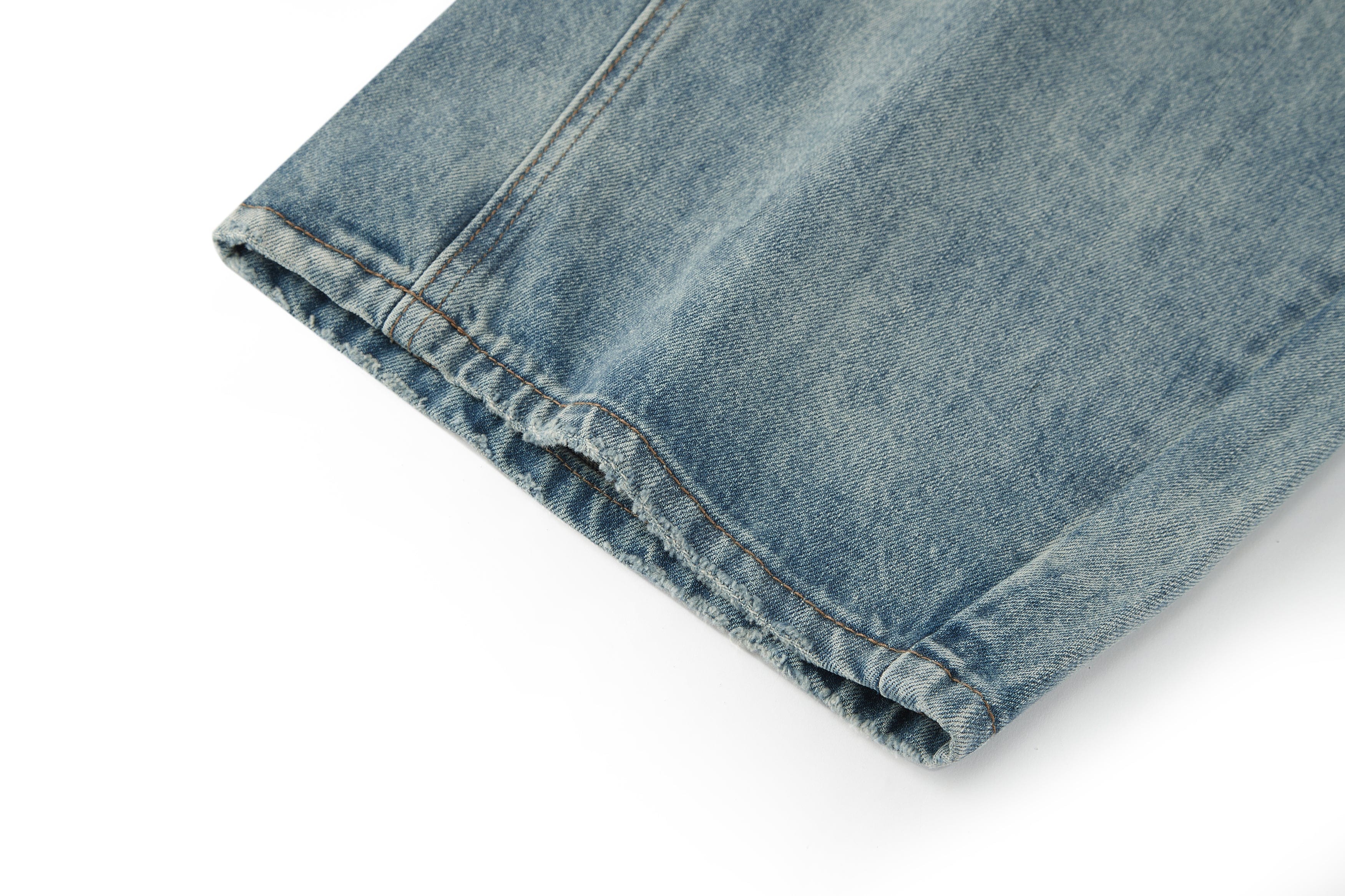 BONELESS Washed Ripped Hem Curved Baggy Jeans