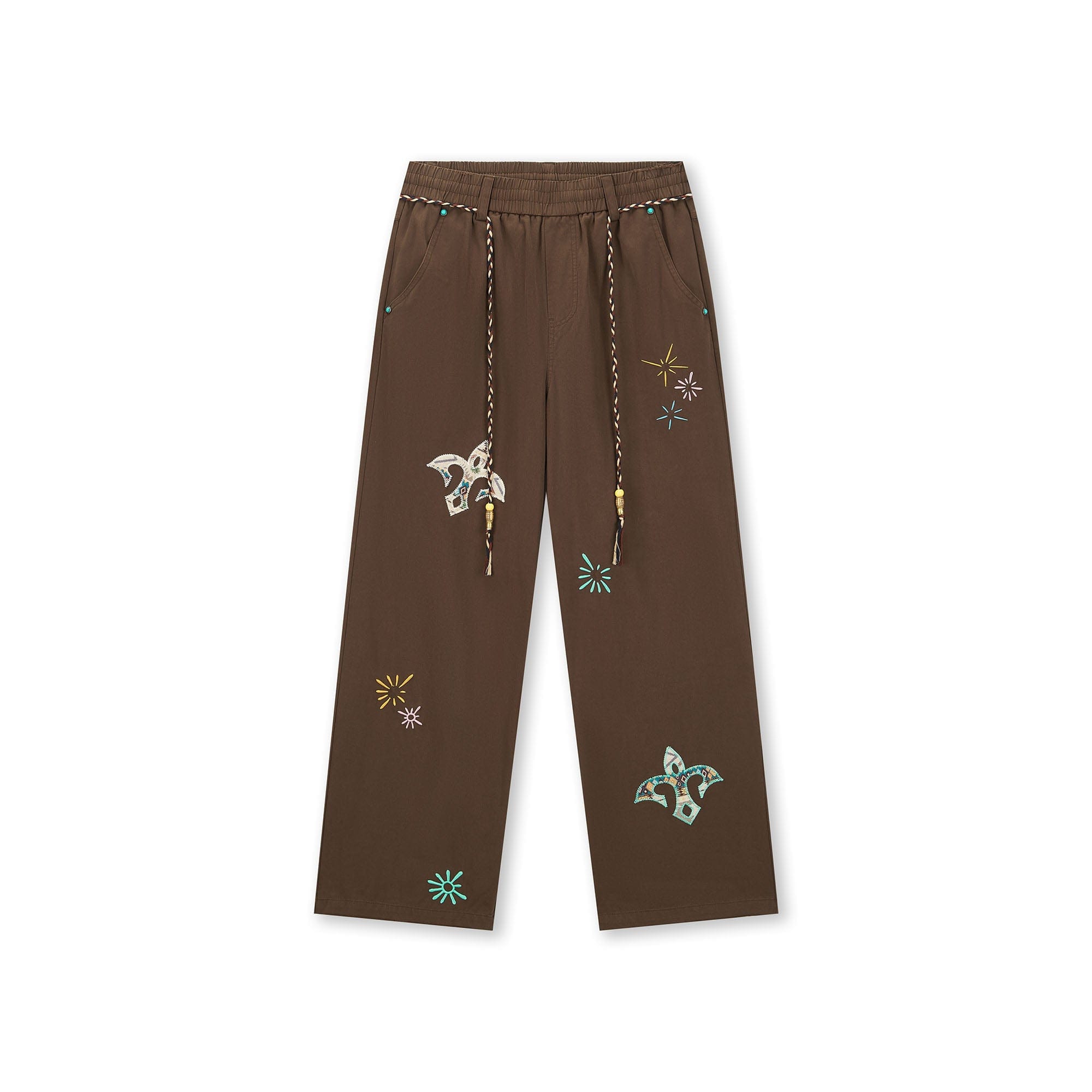 BONELESS Ethnic Embroidered Webbing Beaded Drawstring Pants, premium urban and streetwear designers apparel on PROJECTISR.com, BONELESS