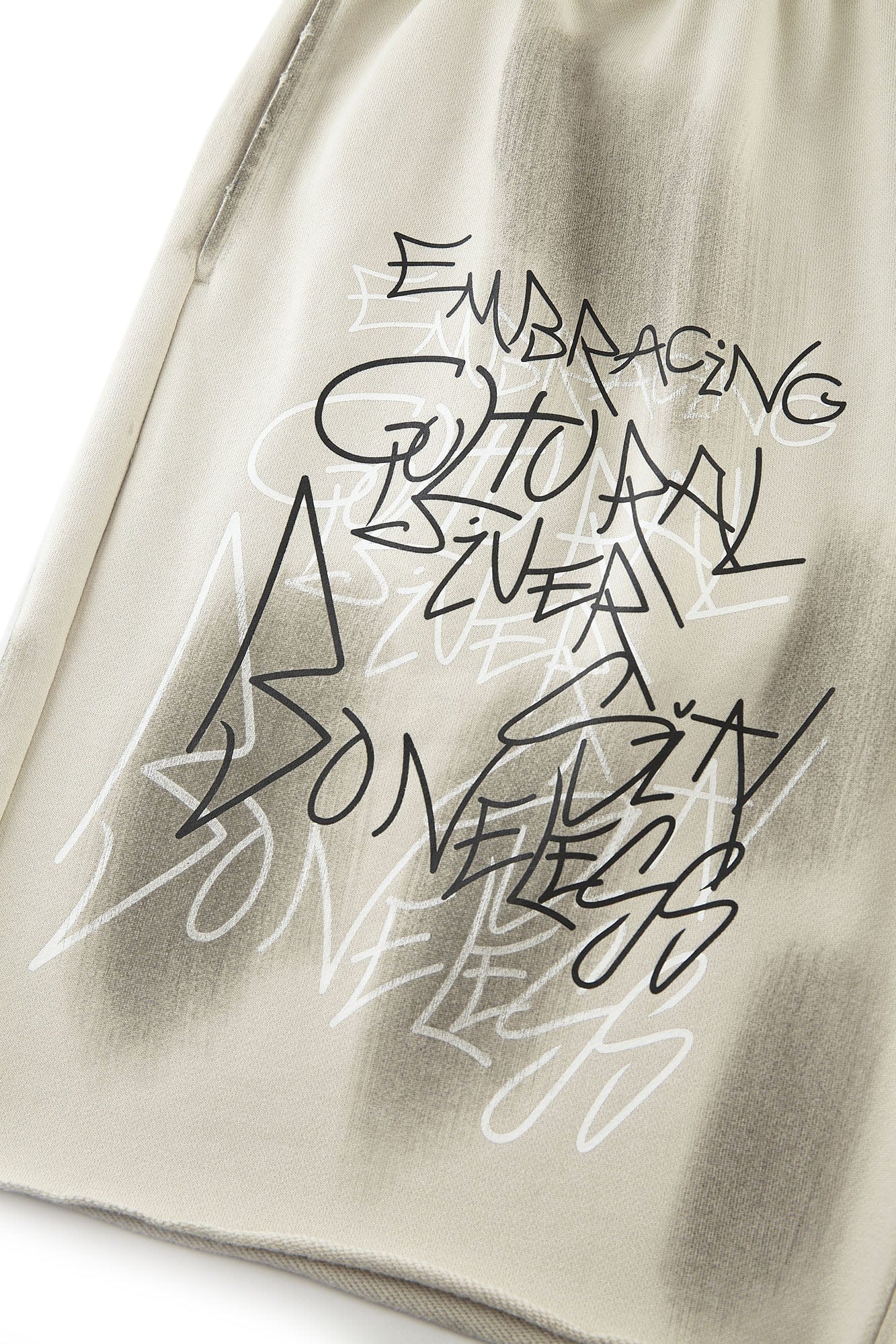 BONELESS Graffiti Distressed Washed Raw-Edge Shorts, premium urban and streetwear designers apparel on PROJECTISR.com, BONELESS