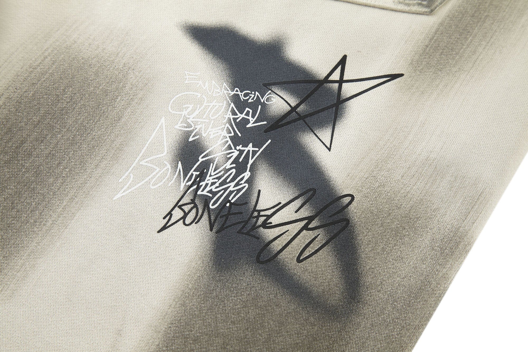 BONELESS Graffiti Distressed Washed Raw-Edge Shorts, premium urban and streetwear designers apparel on PROJECTISR.com, BONELESS