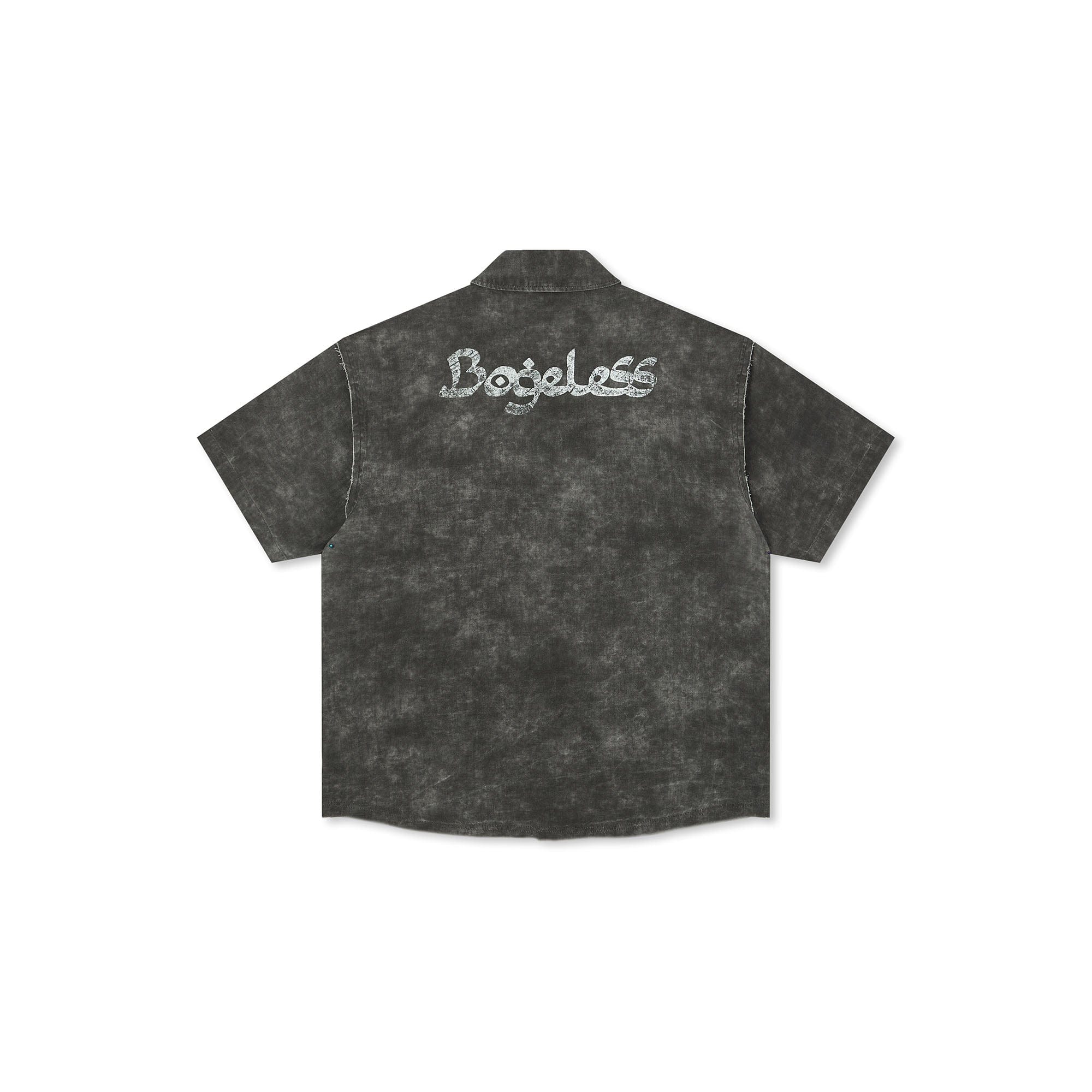 BONELESS Distressed Turquoise-Button Frayed-Hem Half Shirt, premium urban and streetwear designers apparel on PROJECTISR.com, BONELESS