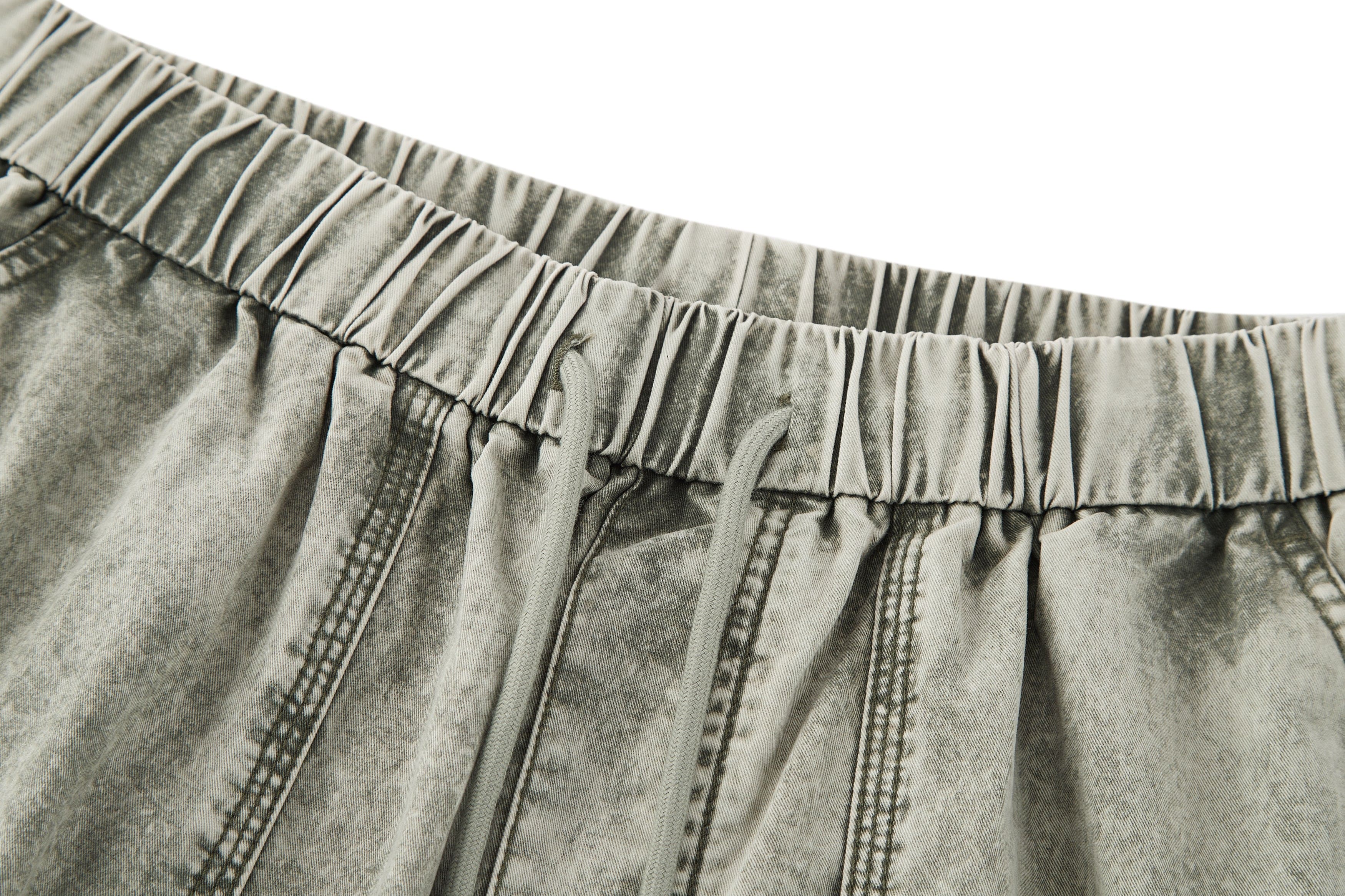 BONELESS Washed Pleated-Knee Drawstring Cargo Pants