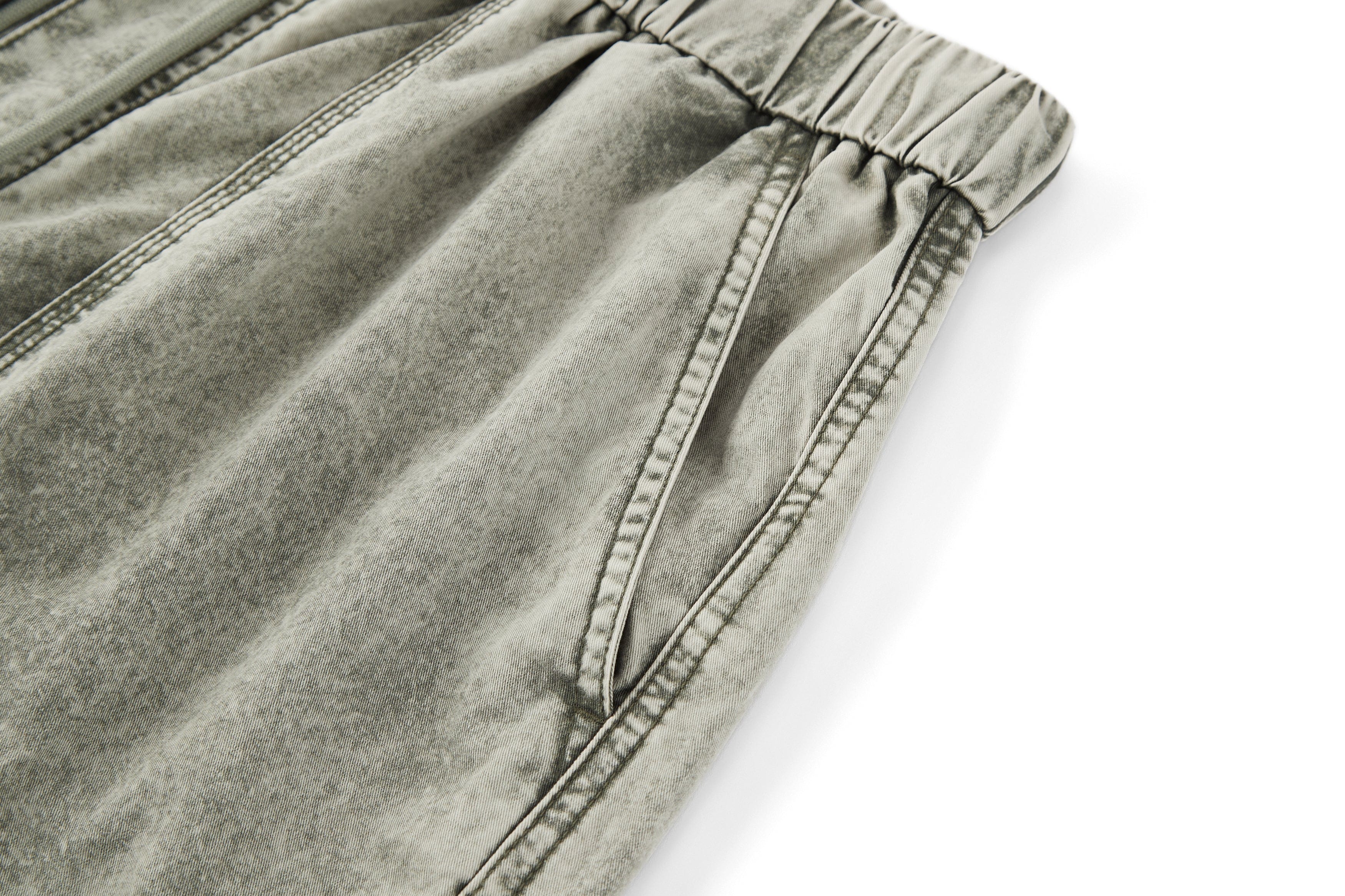 BONELESS Washed Pleated-Knee Drawstring Cargo Pants
