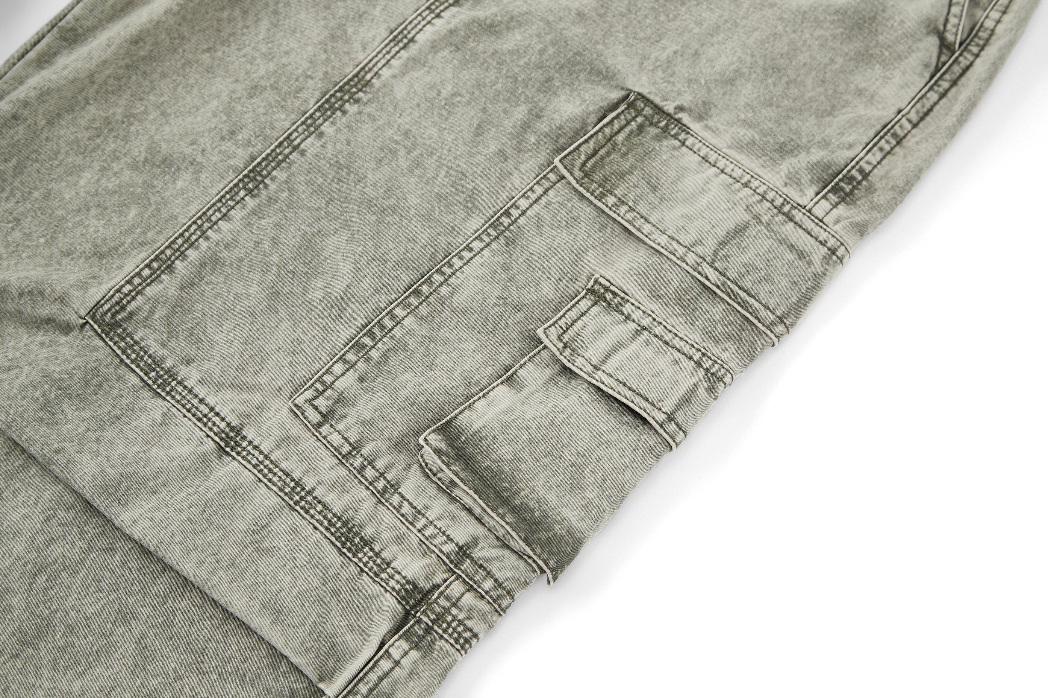 BONELESS Washed Pleated-Knee Drawstring Cargo Pants
