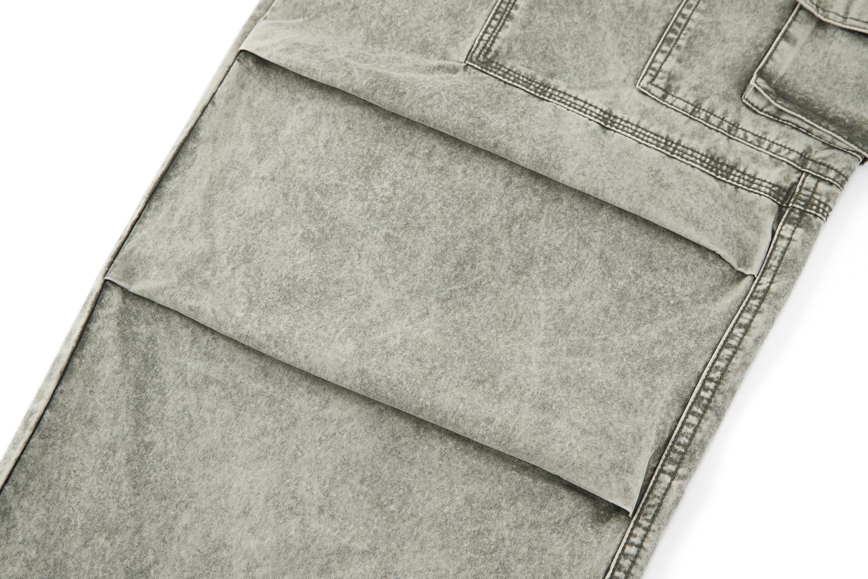 BONELESS Washed Pleated-Knee Drawstring Cargo Pants