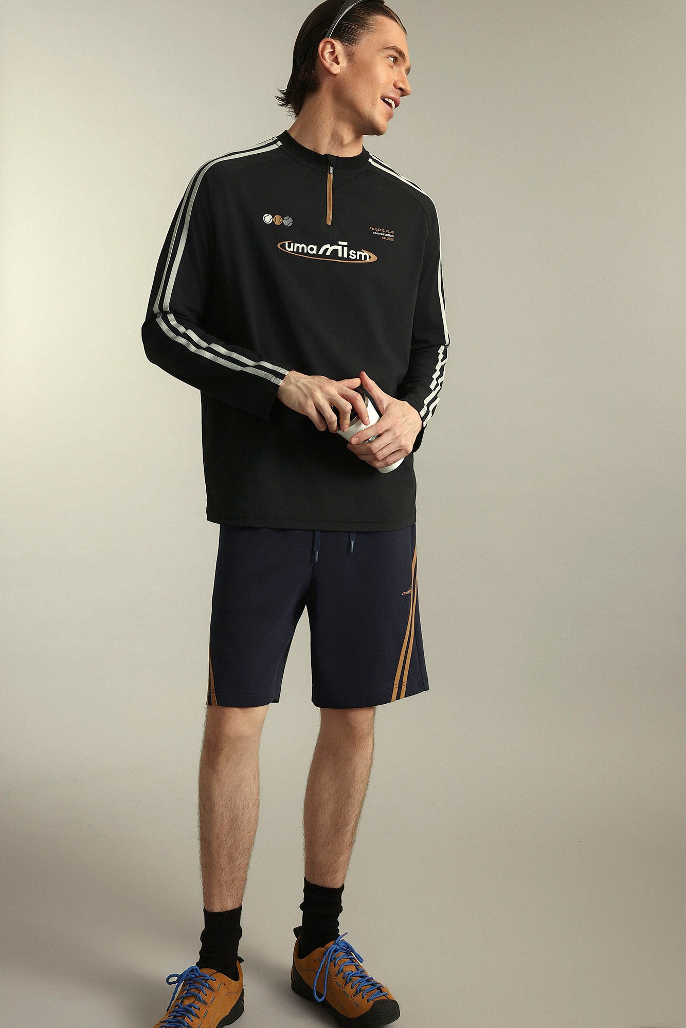 UMAMIISM Contrast Stripe Mesh-Panel Quick-Dry Long-Sleeve Tee, premium urban and streetwear designers apparel on PROJECTISR.com, UMAMIISM