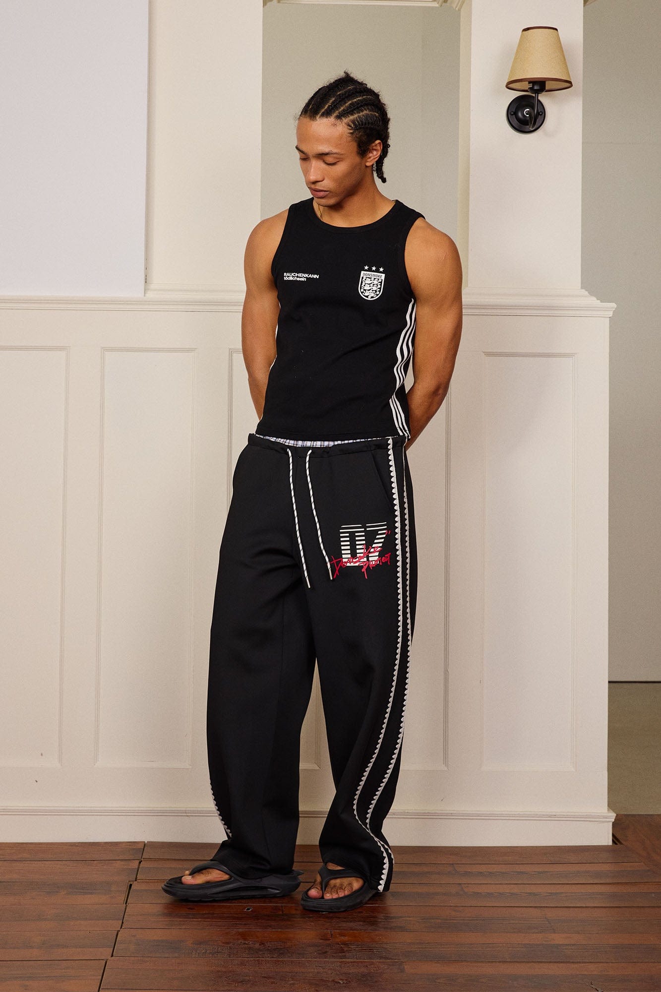 DONSMOKE Plaid Double-Waist Contrast Webbing Sweatpants, premium urban and streetwear designers apparel on PROJECTISR.com, DONSMOKE