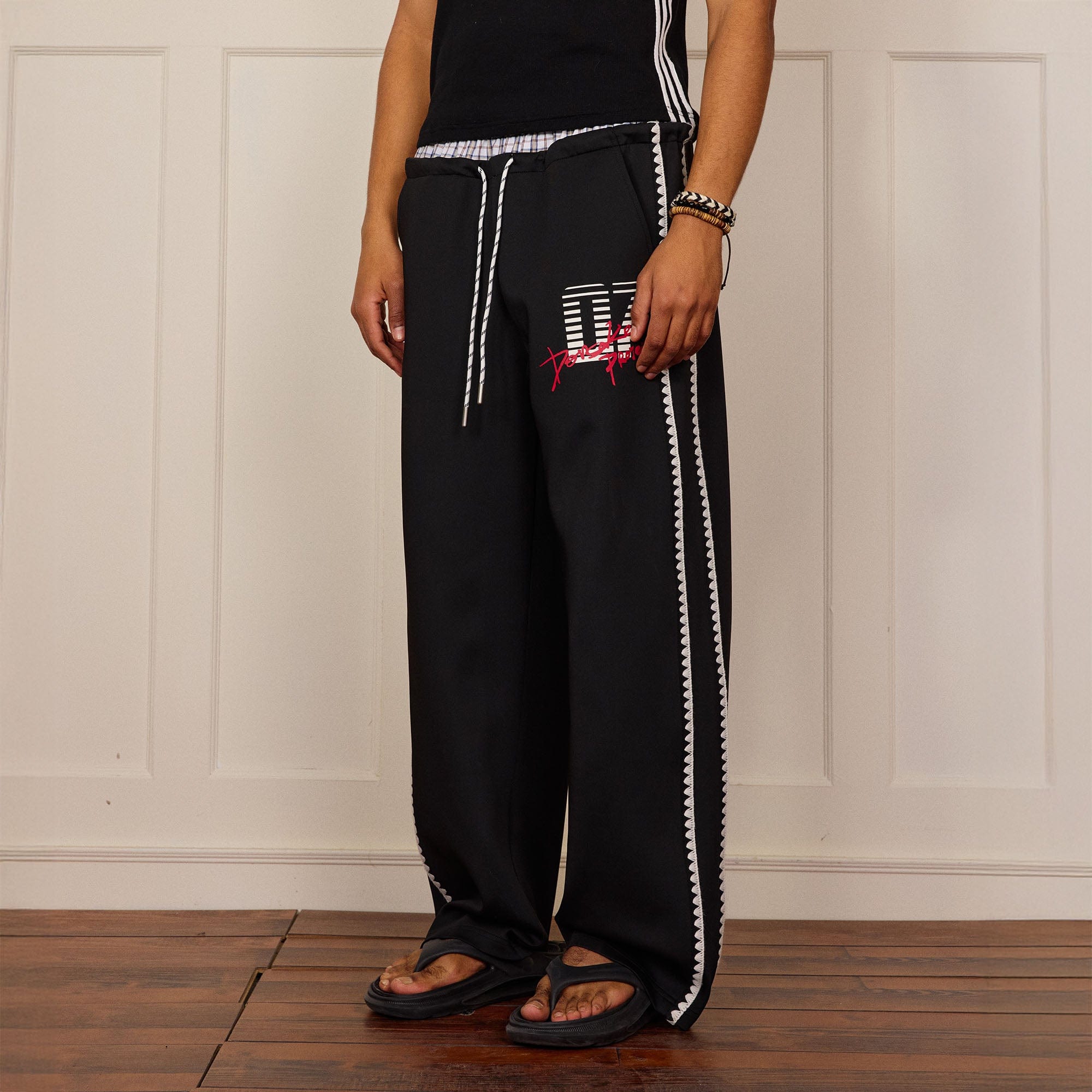 DONSMOKE Plaid Double-Waist Contrast Webbing Sweatpants, premium urban and streetwear designers apparel on PROJECTISR.com, DONSMOKE