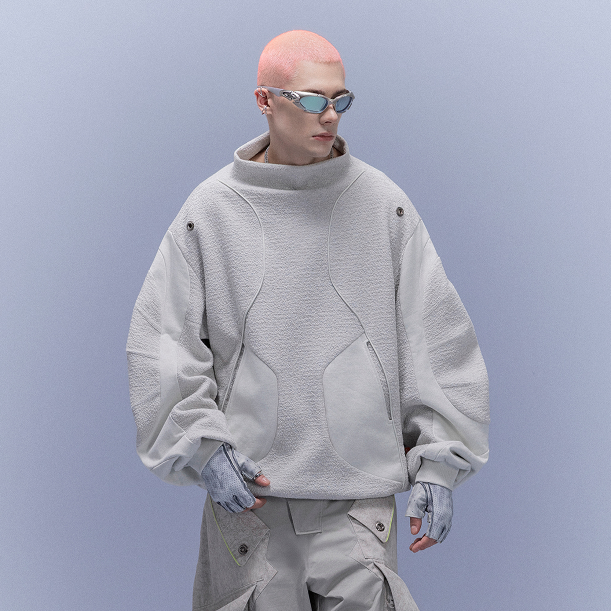 XIPHEVIL Fleece-Panel Saber-Sleeve Sweatshirt White